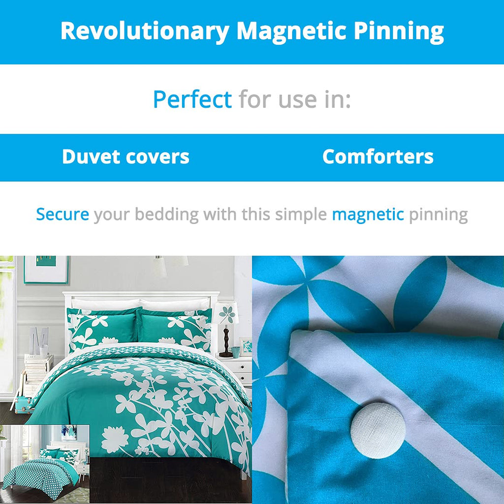 PinionPins Magnetic Duvet Clips - 8 Per Pack - Enough for 2 Beds! (White Cloth Pins)