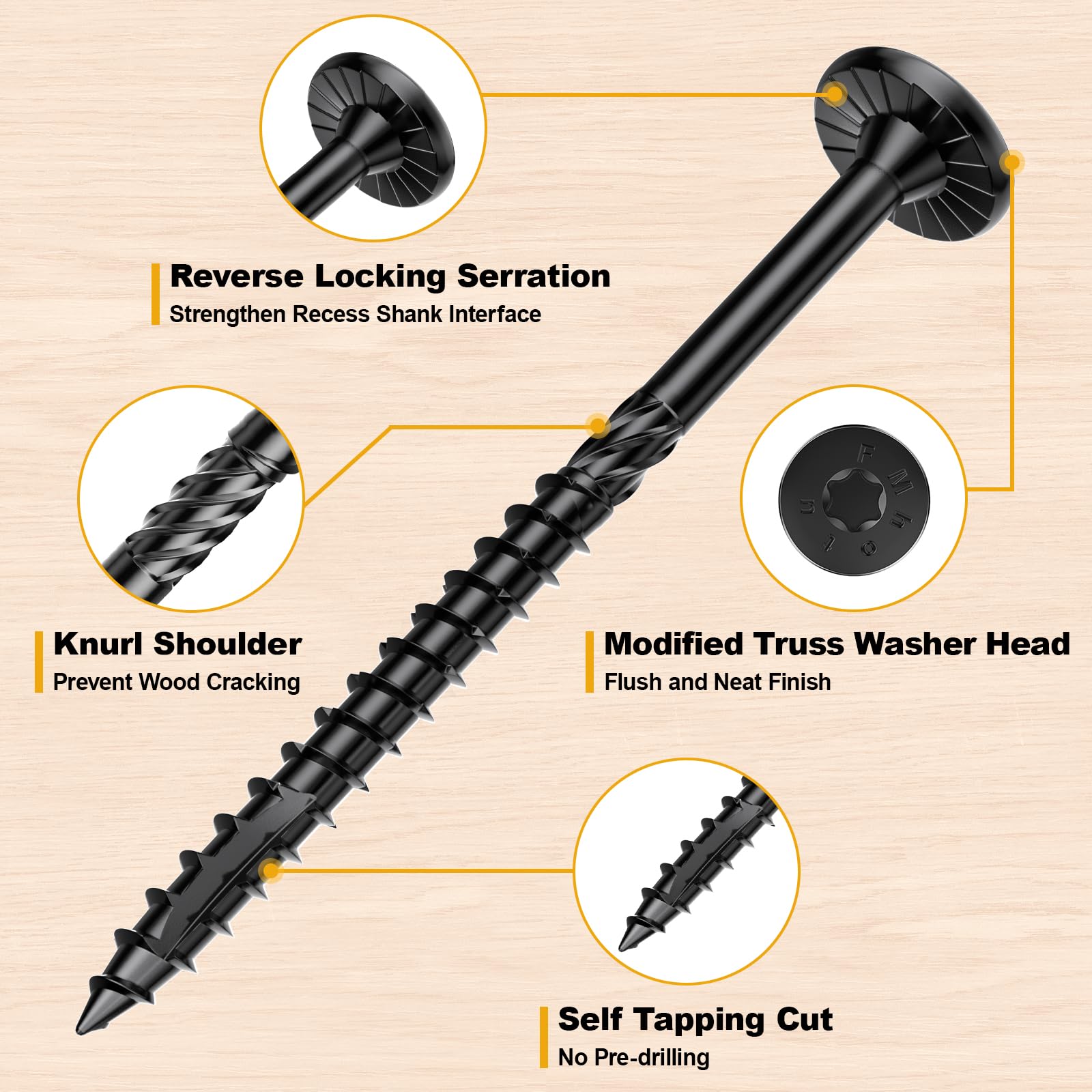 #14 x 3 Wood Structural Lag Screws 54Pcs Star Drive Decking Wood Screws, Rust Resistant Timber Screws for Timber/Log/Landscaping Wood
