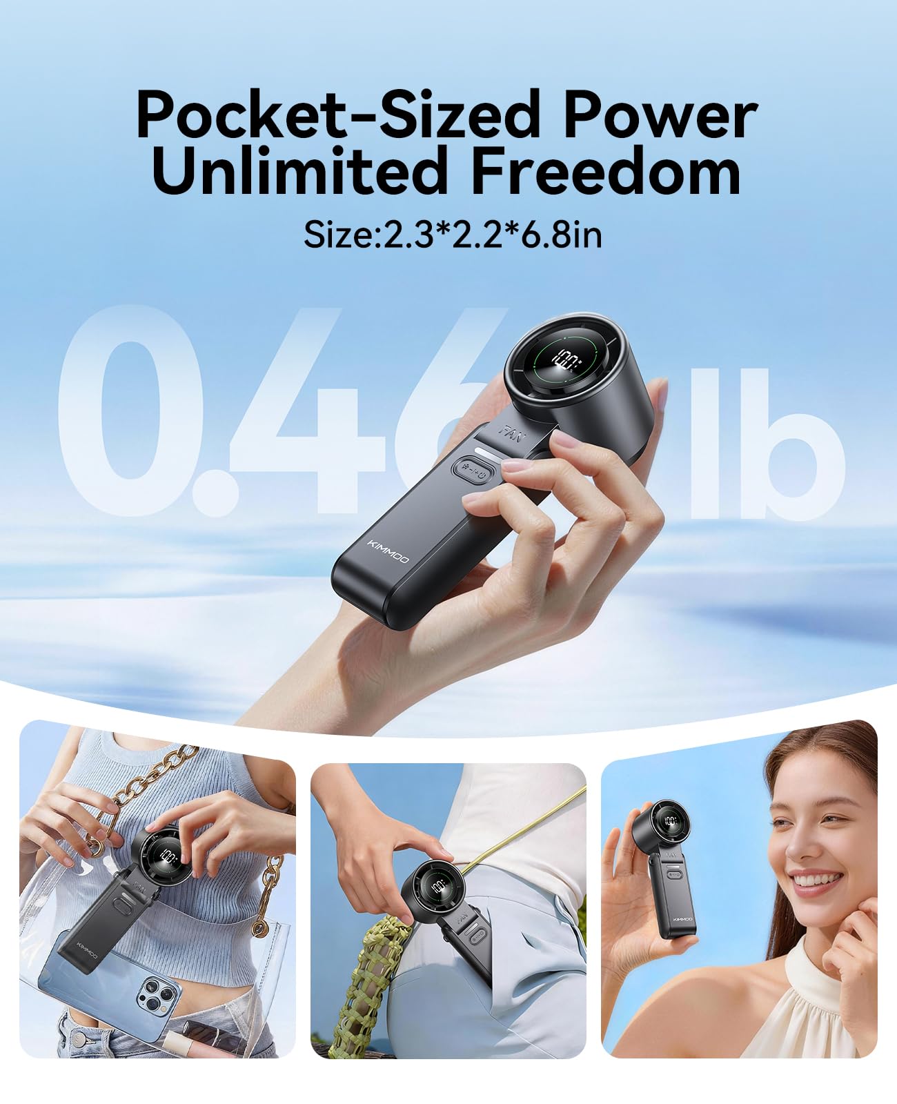 KIMMOO 3-in-1 Portable Handheld Turbo Fan -100 Speeds, Powerful 20000 RPM, 12Hrs Cooling, 120° Rotation, USB Rechargeable Mini Hand Held Personal Fan for Travel Makeup Outdoor Indoor (Black)