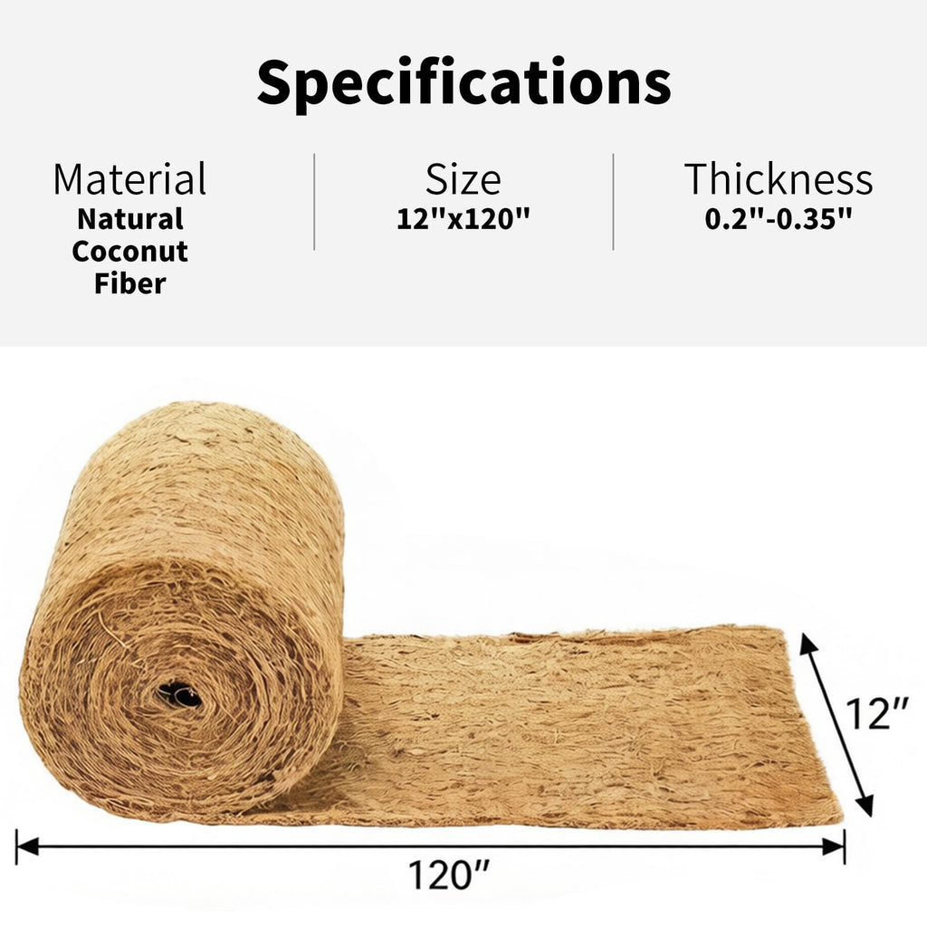 Okllen 120"x12" Long Coco Liner Roll, Natural Coconut Fiber Carpet Mat Coco Planter Liners, Thick Coco Liners for Planters, Flowers, Pet, Tortoise, Lizard, Snake, Rabbit, Brown Color