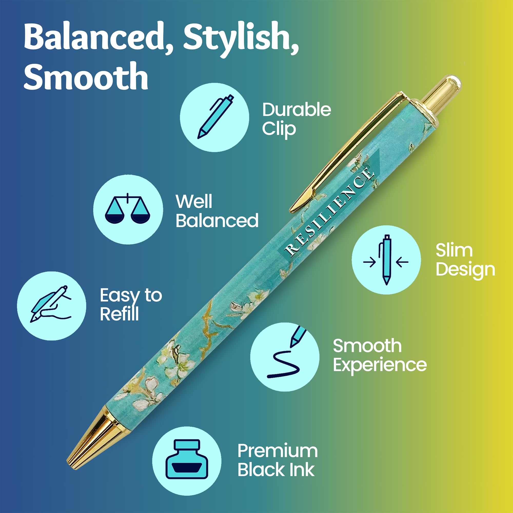 MESMOS Van Gogh Fancy Pen Set - Inspirational Gifts for Women, Office Motivational Writing Pens for Boss Lady, Congratulations Gifts, Unique Click Pens for Servers and Promotions