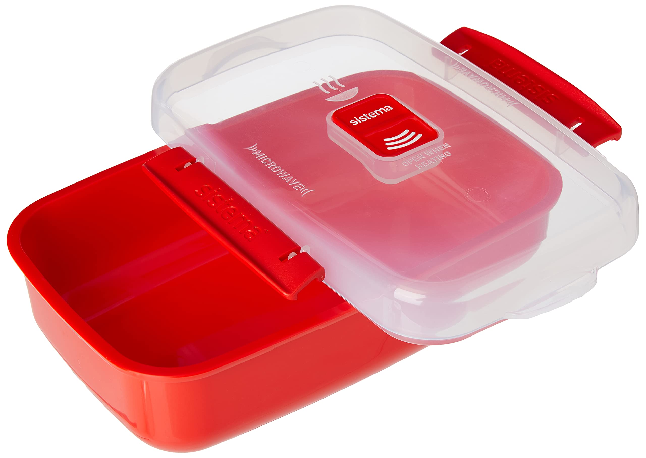 Sistema Heat and Eat Microwave Set, Locking Clips & Steam Release Vents, BPA-Free, Assorted Sizes, Red, 4 Pack (8 Pieces)
