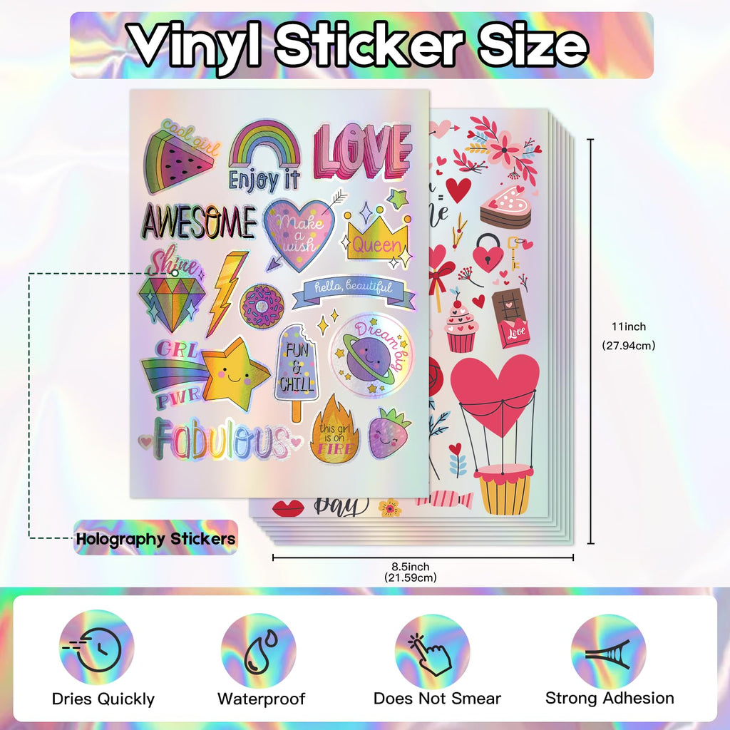 Holographic Printable Vinyl Sticker Paper for Inkjet Printer - 30 Sheets - 8.5" x 11" - Waterproof Labels Paper, Dries Quickly,Vivid Colors,Tear Resistant,DIY Sticker Paper for Drawing