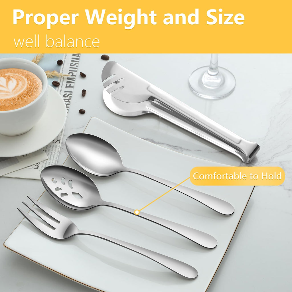 Pleafind 16 PCS Stainless Steel Serving Utensils Set With Spoons, Slotted Spoons, Forks and Tongs for Parties, Buffet, Banquet