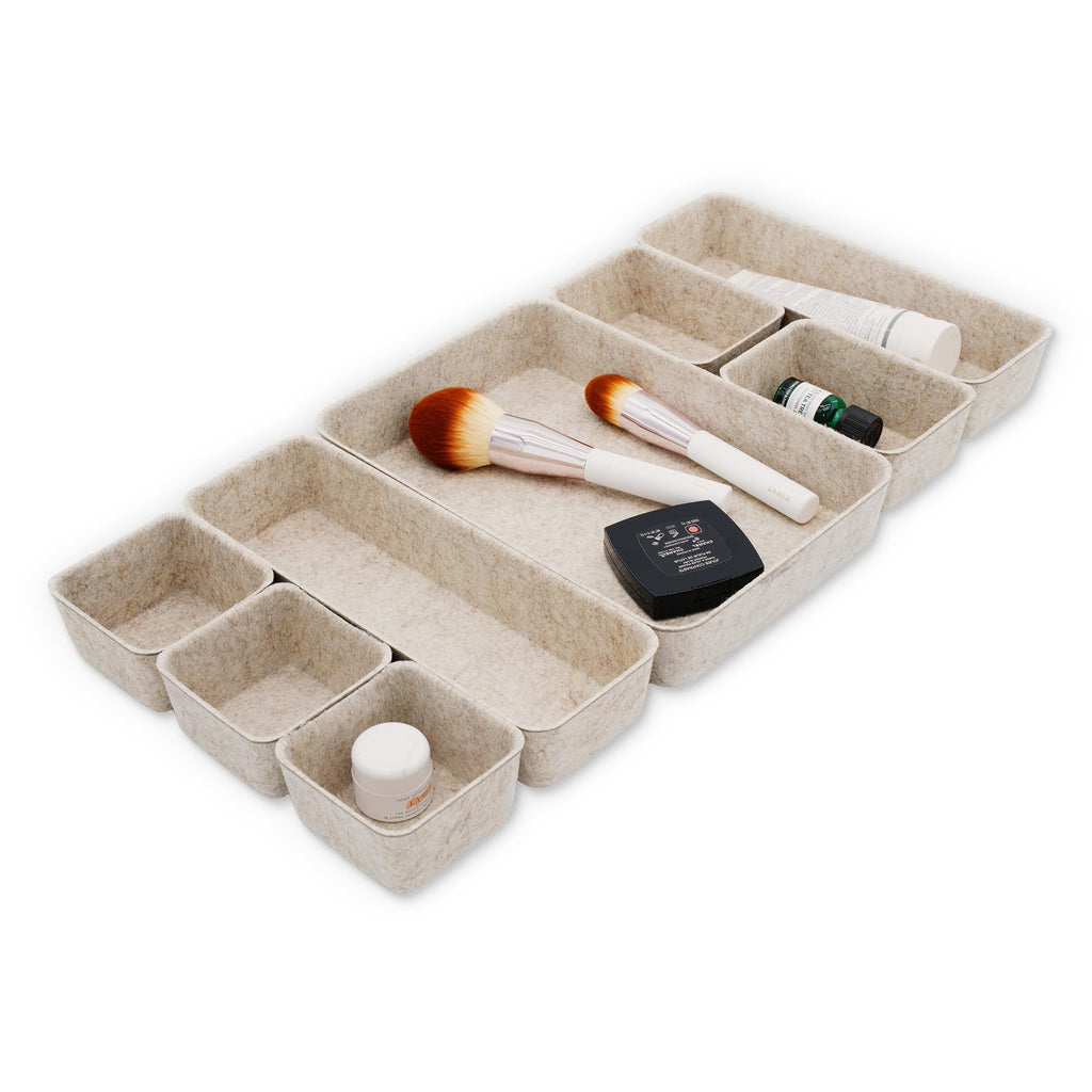 Welaxy 8-piece Nordic Beige desk drawer organizer tray office suppliers pens decluttering aesthetic wabi-sabi Scandinavian-chic storage bin hygge sleek minimalist fall gift (Oatmeal)