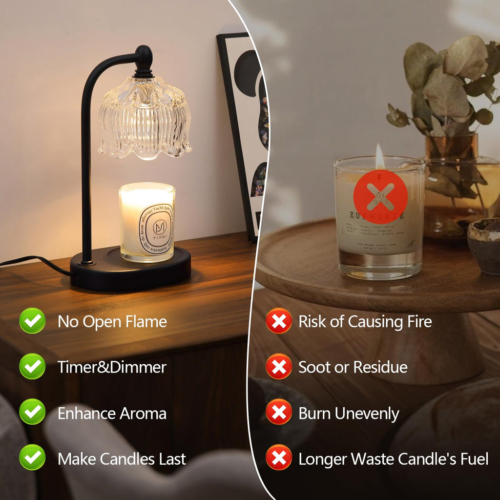 Electric Candle Warmer Lamp with Timer and Dimmer,Flameless Wax Black Melt Warmer with 2 Bulbs for Jar Candles,House Warming Gifts New Home Decor for Mothers Day Gifts Birthday Gift