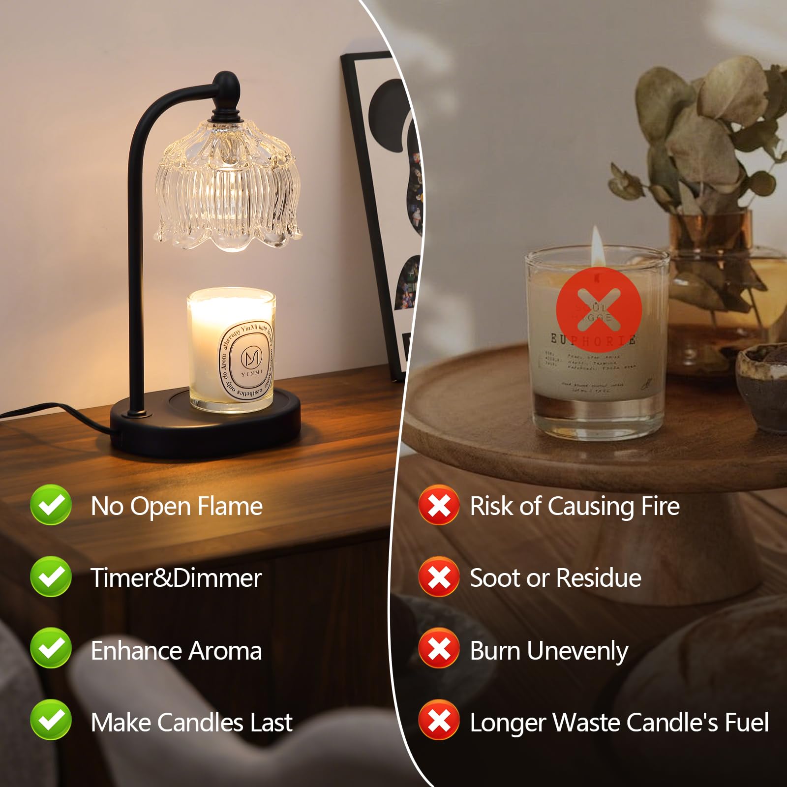Electric Candle Warmer Lamp with Timer and Dimmer,Flameless Wax Black Melt Warmer with 2 Bulbs for Jar Candles,House Warming Gifts New Home Decor for Mothers Day Gifts Birthday Gift
