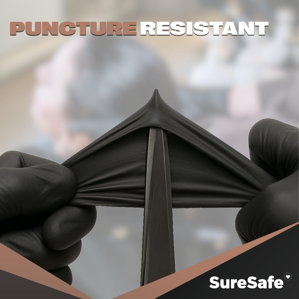 [100 Pack] SURESAFE 7 Mil Nitrile Gloves Large, Heavy-Duty, Latex-Free Black Gloves Disposable for Industrial Use, Mechanical Work, Automotive Repair, Fully Textured