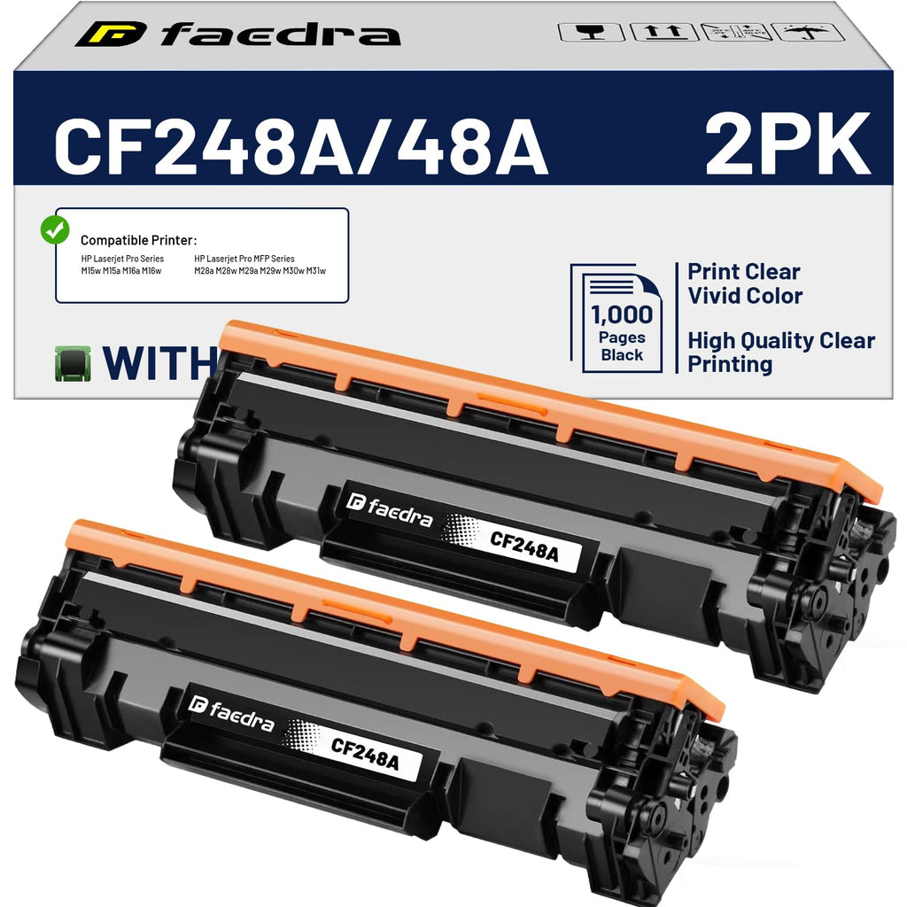 Faedra (Latest Chip) Compatible Toner Cartridges for HP CF248A 48A M15w Black Toner Replacement for HP LaserJet Pro MFP M15w M29w M28w M30w M31w M16w Toner, 2-Pack