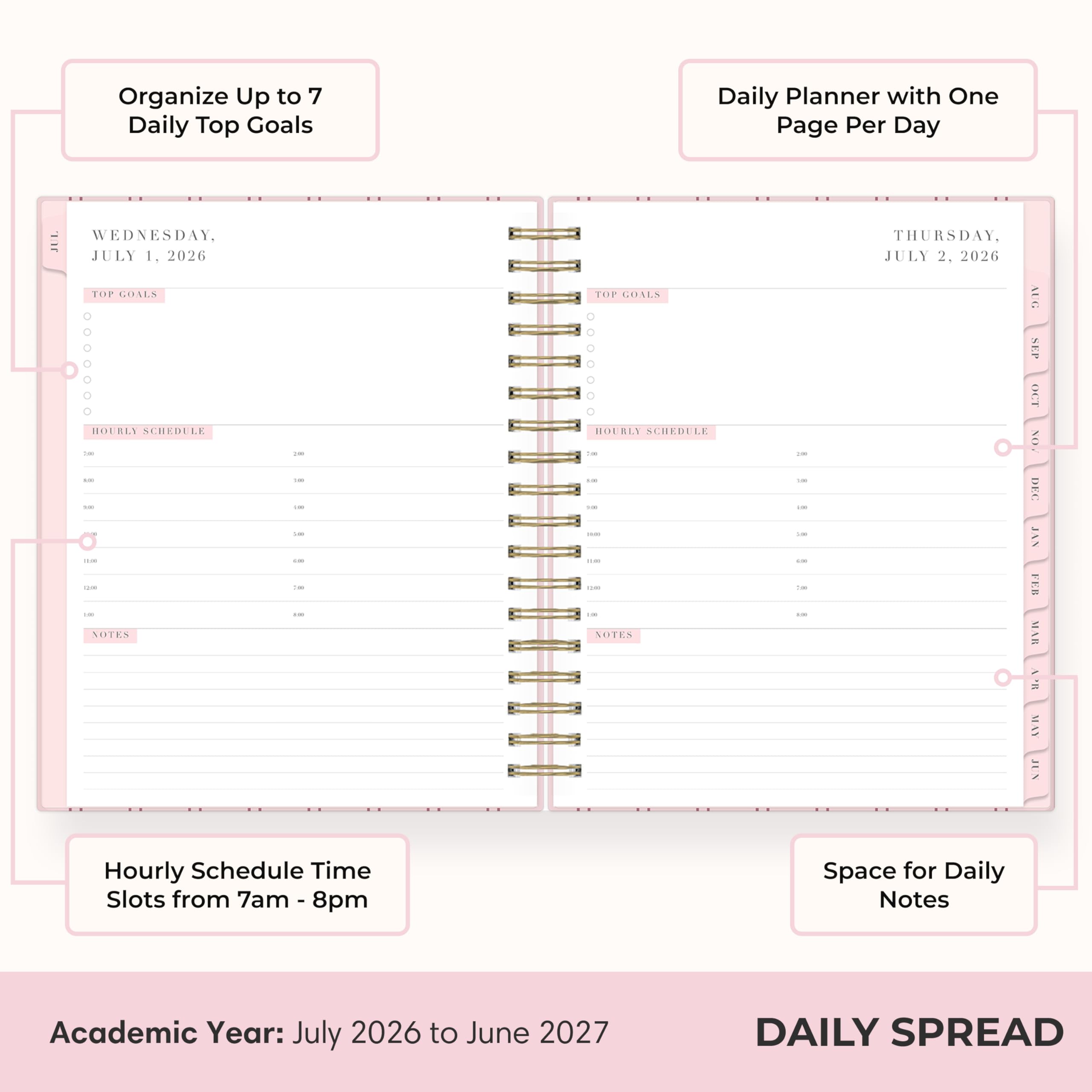 Blue Sky Rachel Parcell 2026-2027 Daily and Monthly Academic Year Planner Calendar, July 2026 - June 2027, 7" x 9", Laminated Cover, Wirebound, Laminated Tabs, Storage Pocket, Includes Stickers, Laine