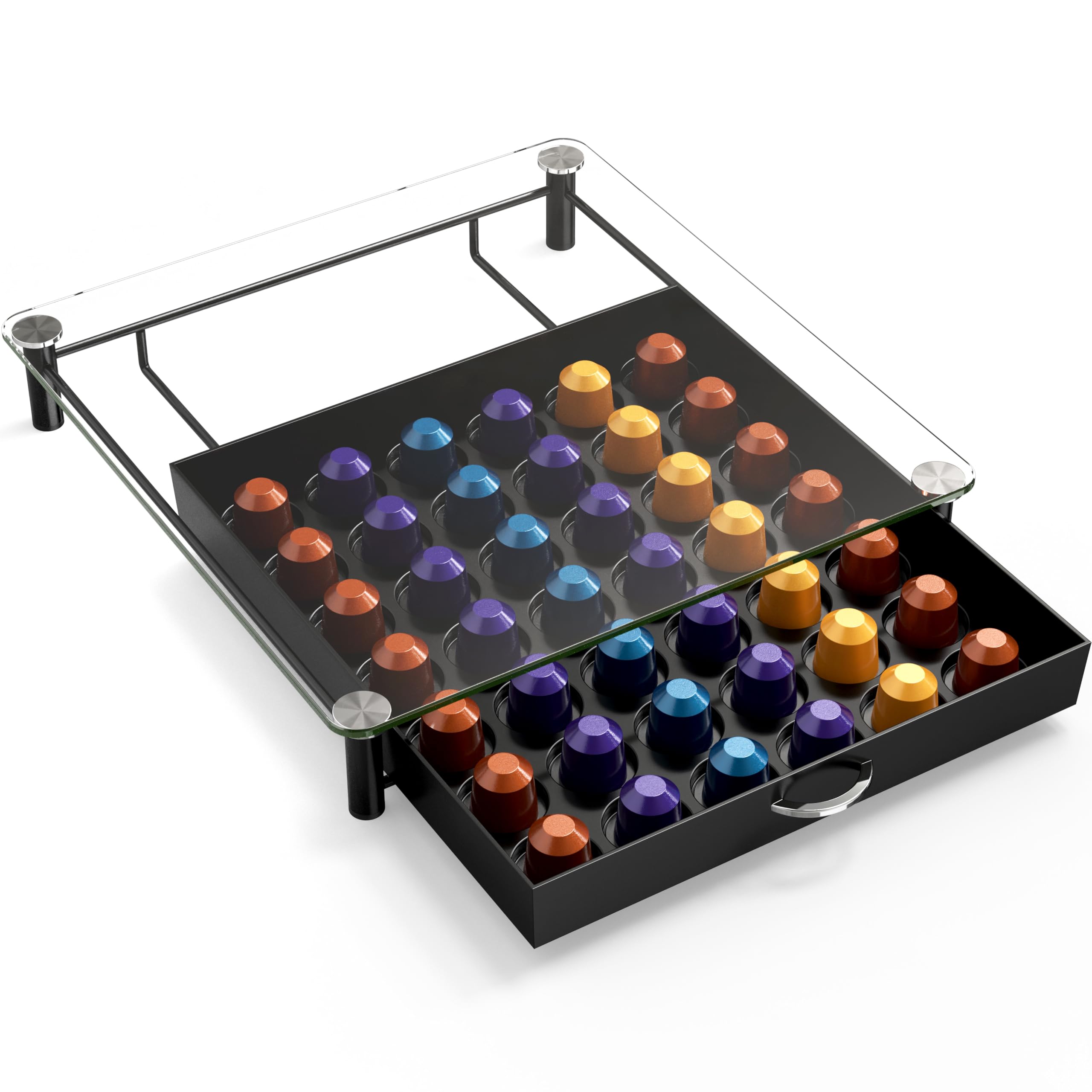 Deco Brothers Tempered Glass Coffee Pod Drawer Compatible with Nespresso Original Line, 42 Capsules