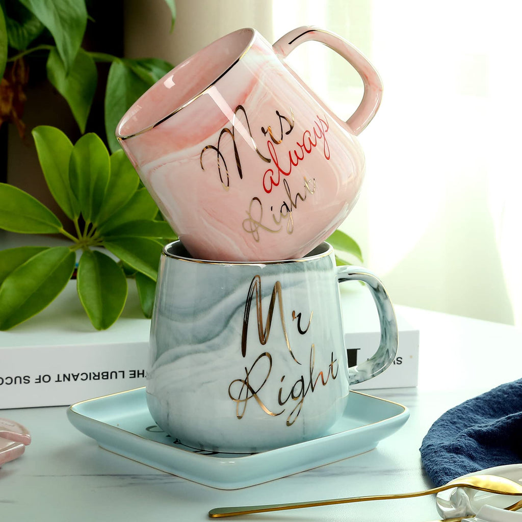 Mr and Mrs Couple Coffee Mugs - Best Wedding Gift Bridal Shower Engagement Gifts Set for Bride, Anniversary Birthday Valentine's Day Housewarming Gift Ideas, Unique 13.2 Oz Ceramic Marble Couple Gifts