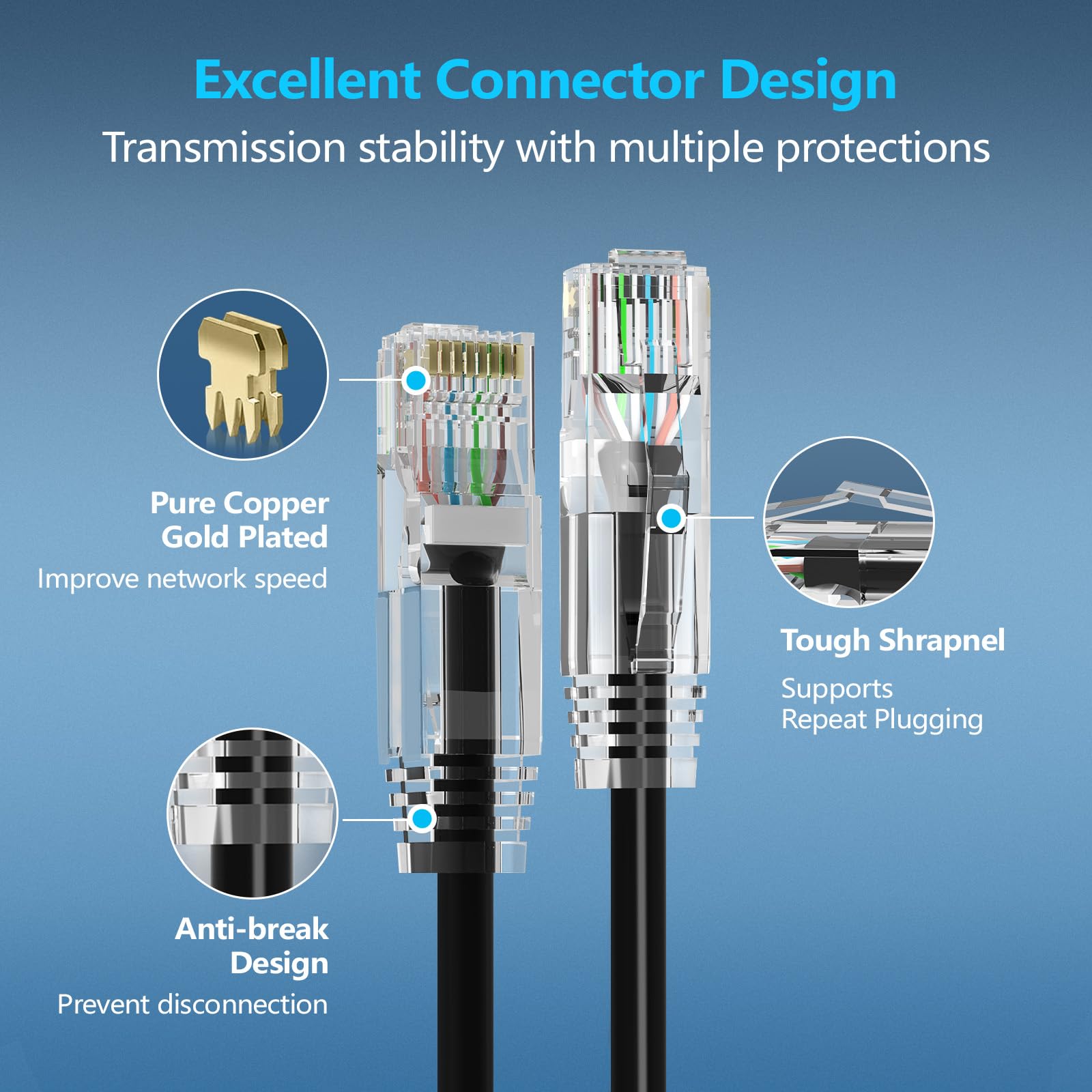 CableGeeker Cat6A Ethernet Patch Cable 1ft-12Pack Black, High-Speed 10Gpbs, 550MHz Slim Patch Cables, 28AWG Flexiable Network Cord with Gold Plated, Snagless Internet Cord for Patch Panel