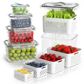 BOICHU Fruit Storage Containers for Fridge - 5 Size Berry Containers for Fridge Keep Fresh with Colanders and Vent Handle Lids, Clear Vegetable Storage Containers for Refrigerator, Lettuce Keeper
