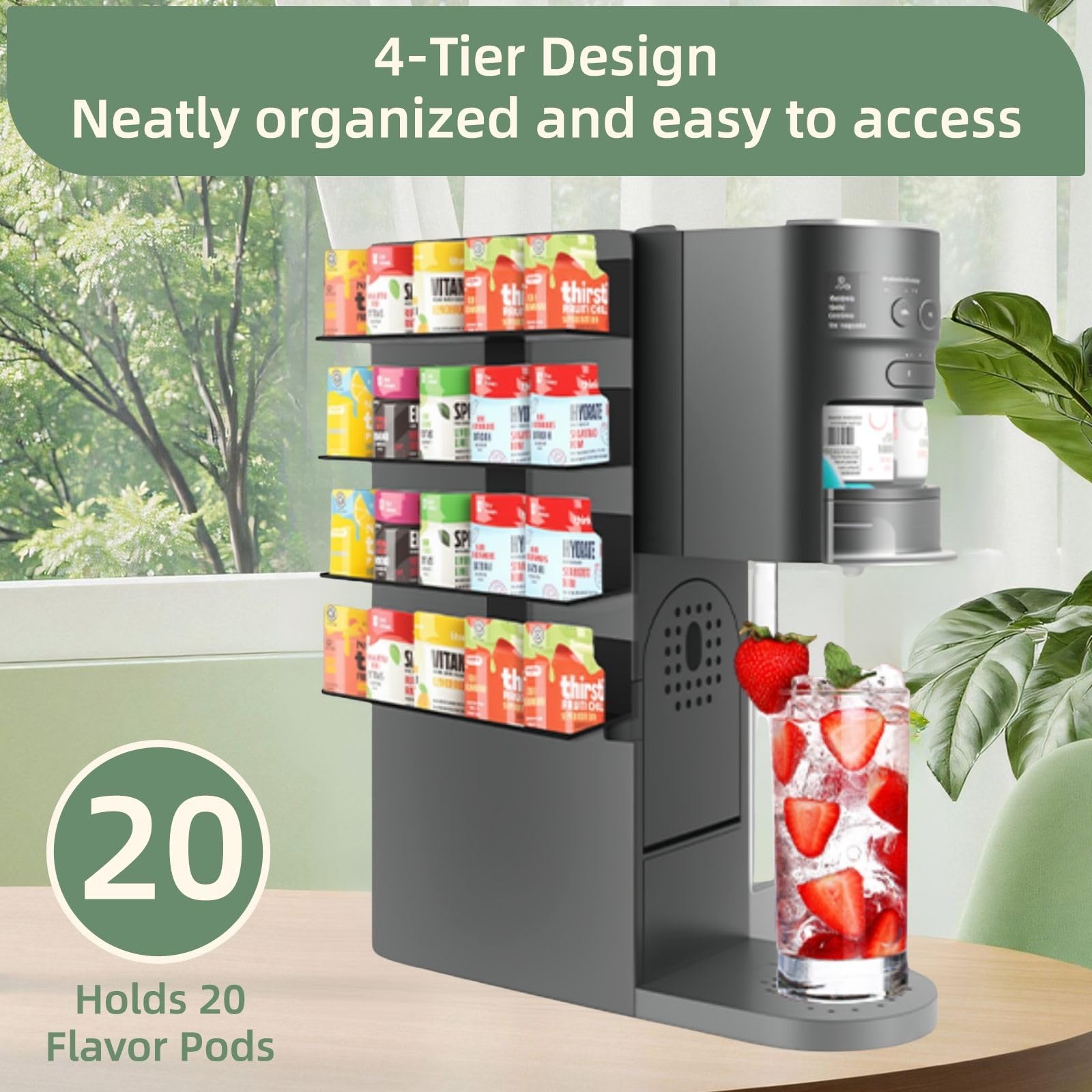 Flavor Pods Holder for Ninja Thirsti WC1001 Soda Maker, 20 Capacity Storage Rack for Ninja thirsty flavor pods, Compact & Durable Shelf for Ninja Thirsties Drink System Soda Machine (Shelf Only)