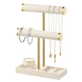 2 Tier Bracelet Holder Display - Beige Velvet Jewelry Organizer Stand, Detachable T Bar Jewelry Holder for Bracelet, Necklace, Watches, Rings, Earrings