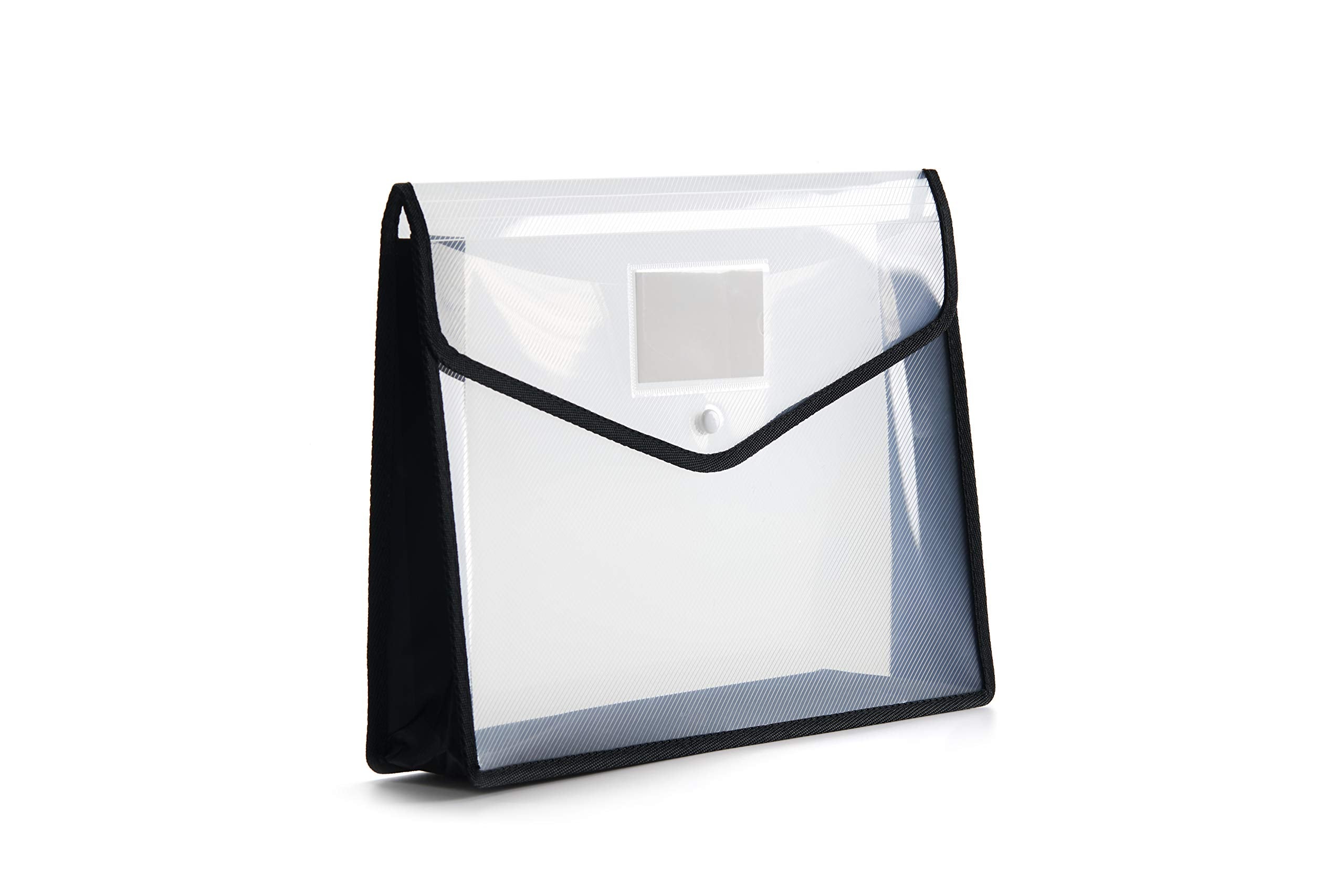 Plastic File Folder Poly Envelope Expanding File Wallet Document Folder with Snap Button Closure, Legal Size, 5 Pack Large Waterproof Accordion File Pouch (Transparent&Black)
