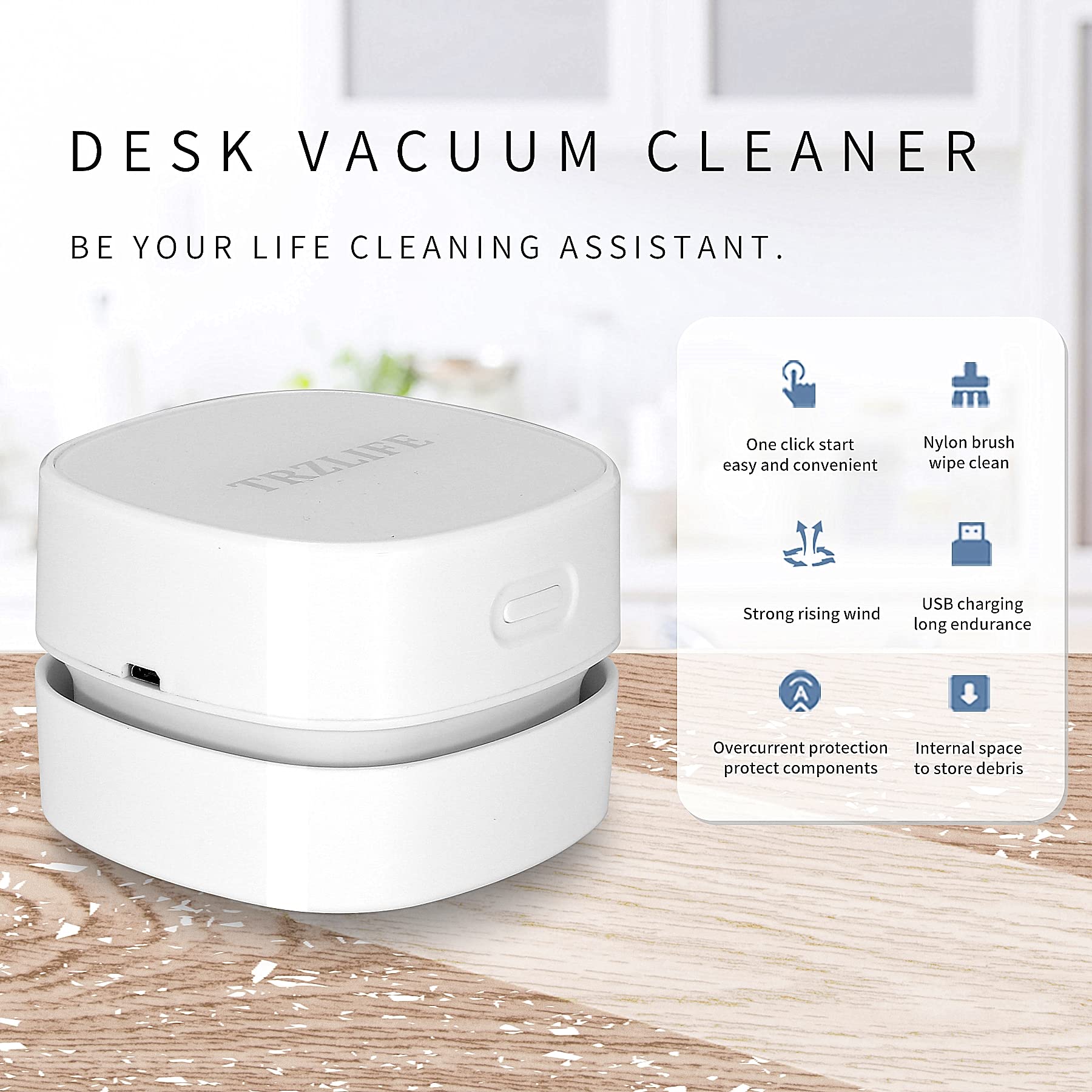 TRZLIFE Desk Vacuum Cleaner, Rechargeable and Durable Mini Table Vacuum Must-Have Office Desk Accessory Sucks up Tiny Items and Crumbs from Desktop Drawer Countertop Ideal Gift