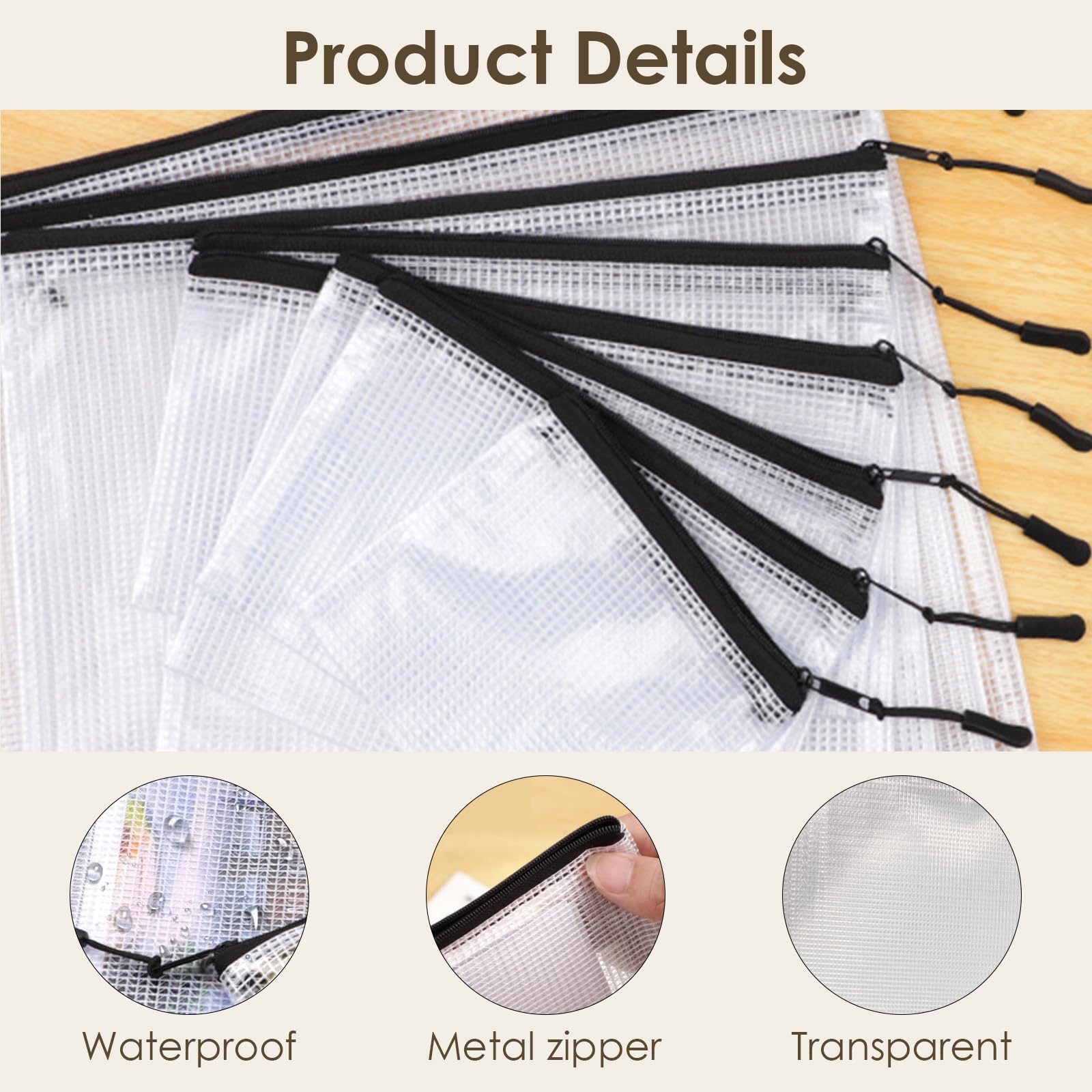Hyuetrsa 30 Pcs Mesh Zipper Pouch Bags 8 Sizes Waterproof Plastic Document Organizer, Reusable Zipper File Folders for Office Supplies, Travel Cosmetics, Puzzle Accessories