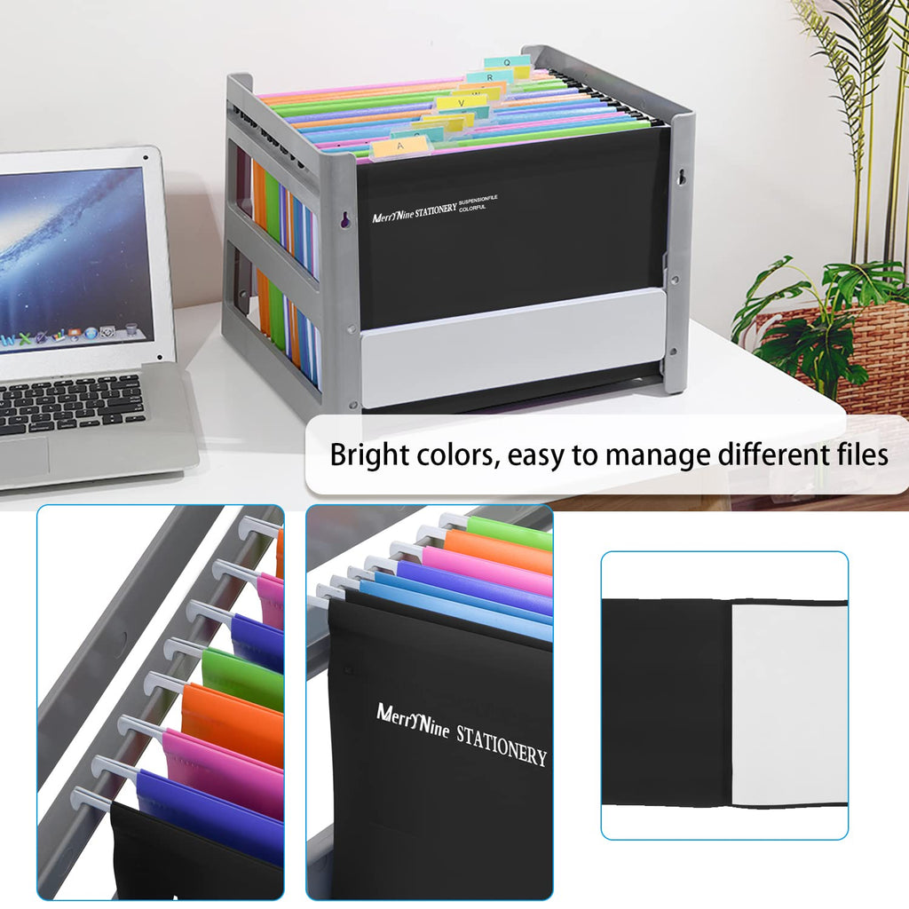 MerryNine 15 Pcs Hanging File Folders Letter Size, Letter Size Bulk File Cabinet Folders with Tabs and Card Insert, PP Suspension Files for School Home Work Office Organization (Murky Black)
