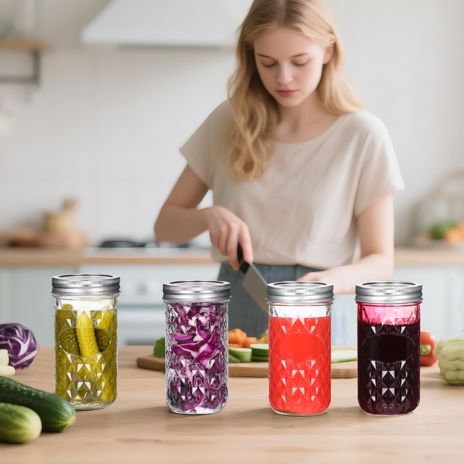 BIGIVACA 12 oz Mason Jars - 15 Pack Regular Mouth Canning Jars - Glass Jar with Silver Lids and Bands for Jam, Jelly, Honey, Sauce