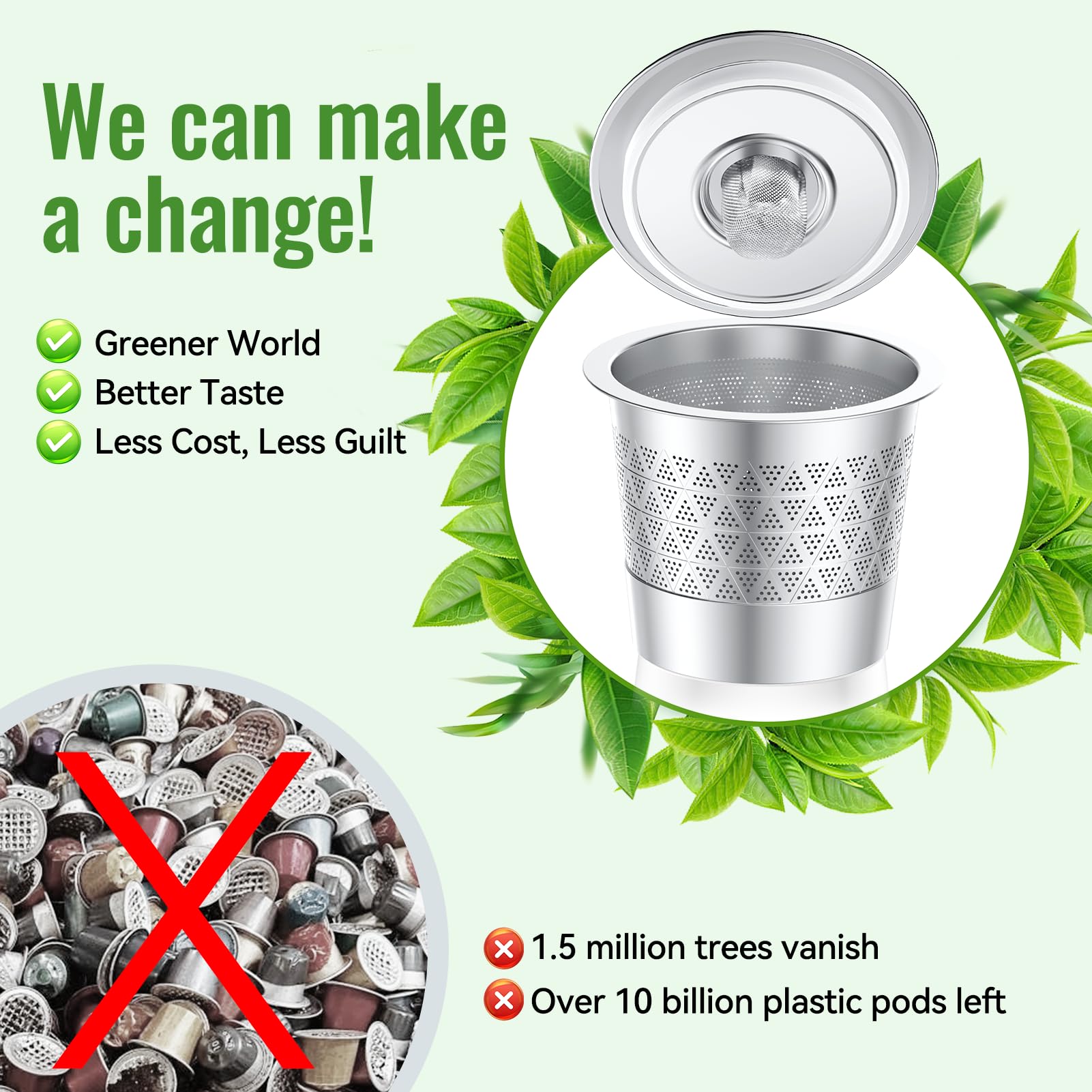 CAPMESSO Reusable K Cups for Keurig: Stainless Steel Refillable K Cup - Reusable Coffee Filter for Keurig 1.0 Coffee Maker, Permanent, Eco-Friendly, Innovative Design (4* Dual-mesh Reusable k Cups)