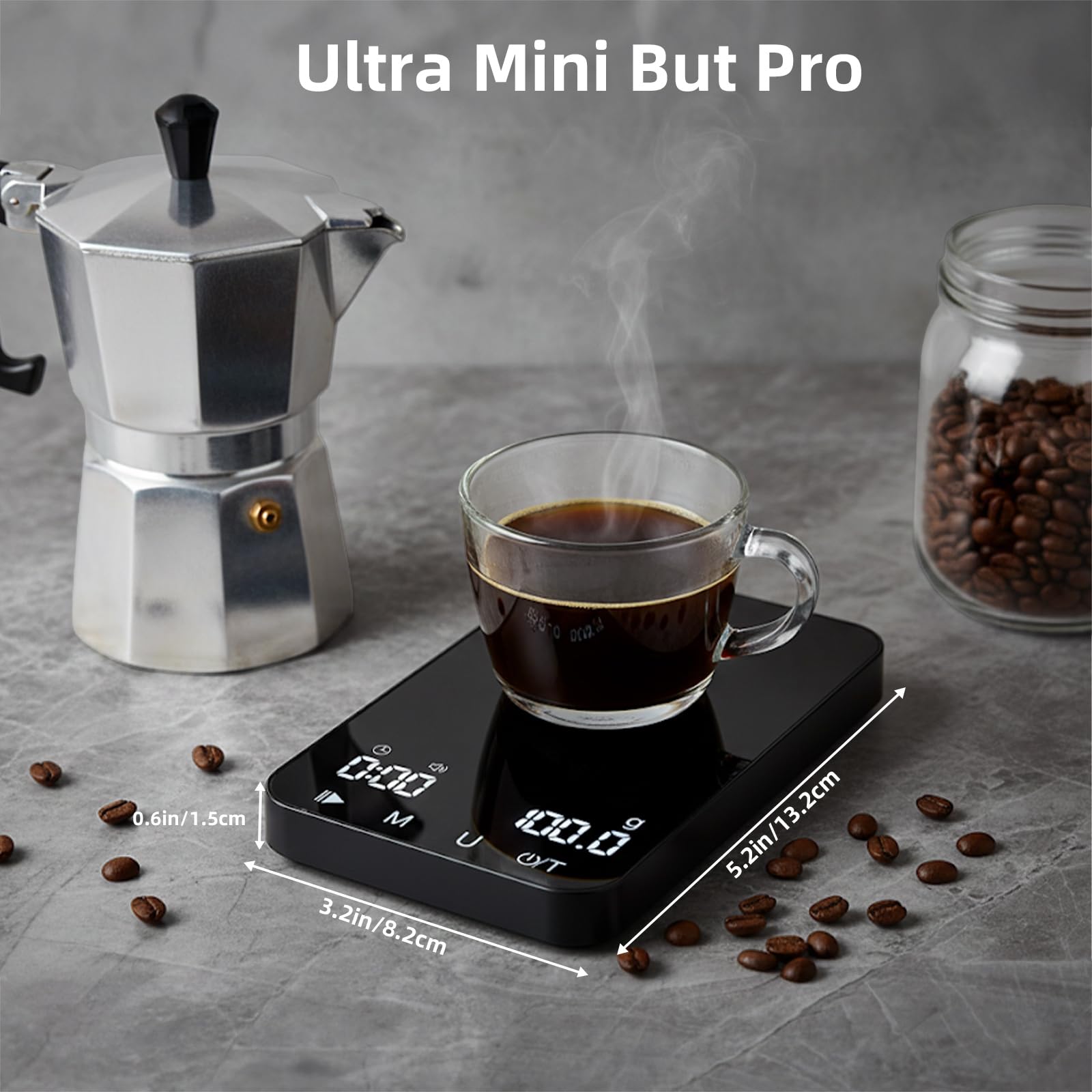 Rechargeable Mini Coffee Scale with Timer, 2kg/0.1g Diyife Espresso Scale with Tare, Buzzer Function, 6 Units, High Precision Portable Digital Accurate Scale for Espresso and Pour-Over Coffee