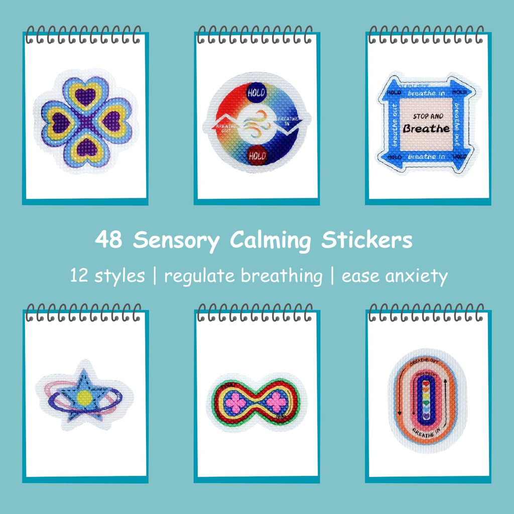 48 Pcs Anxiety Sensory Stickers in 2 Different Texture, Breathing Feature Calm Strips for School Counselor Supplies, Reusable Fidget Calming Stickers for Kids & Adults