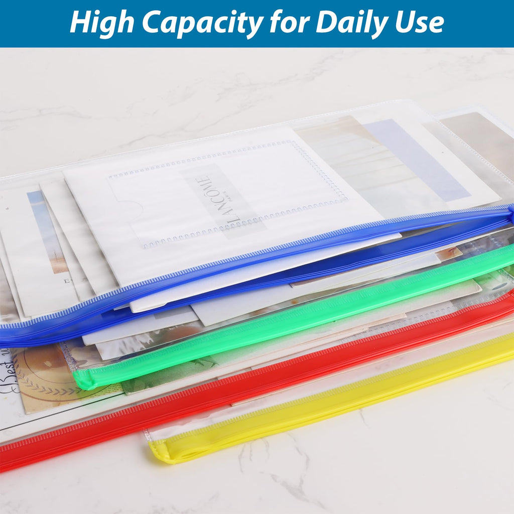ABuff 80 PCS Poly Zip Envelope, A6 Size Small Plastic Envelope Waterproof Zipper Pouches with Label Pocket, Reusable Clear Pencil Bags Cash Envelopes for School Office Supplies, 4 Color, 9 x 4.7 Inch