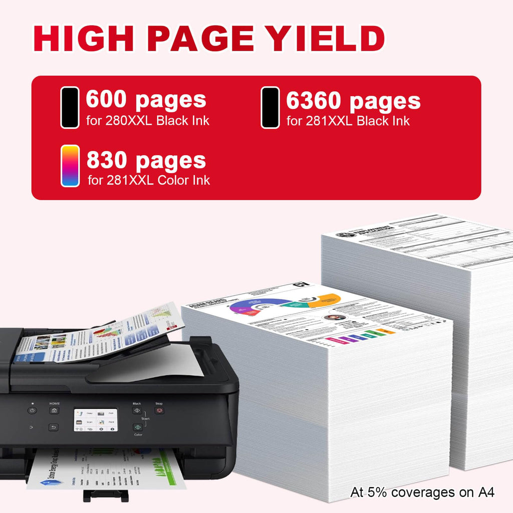 JoyPrinting PGI-280XXL CLI-281XXL Ink Cartridges Compatible with Canon TR8620a Ink 280 XXL 281 XXL Work for TS9521C TR8620 TR8622a TS6120 TR7520 TR8520 TR8500 TR8600 TS6220 TS9120