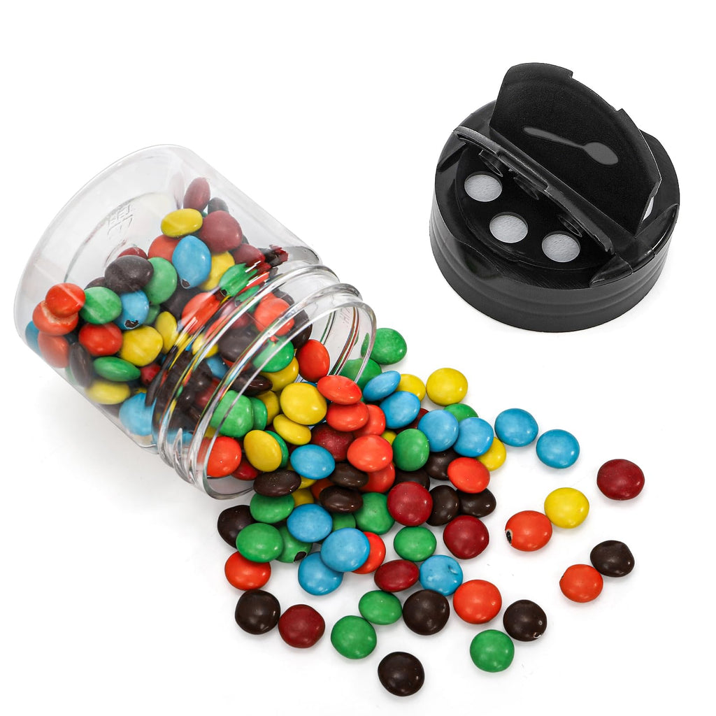 Foraineam 30 Pack Clear Plastic Jars 4 oz Mini Seasoning Bottles Spice Jars with Black Flip Cap to Pour Or Shaker, Round Food Safe Storage Containers with Lids for Spice Powders Cosmetics Crafts