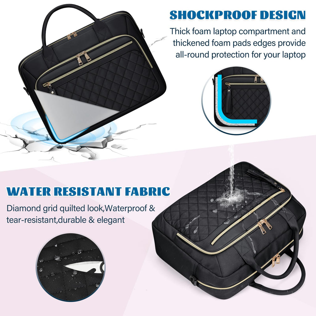 Laptop Bag 17.3 Inch Laptop Briefcase for Women Waterproof Computer Bag Large Messenger Bag Professional Laptop Case for Business Office Work College,Black