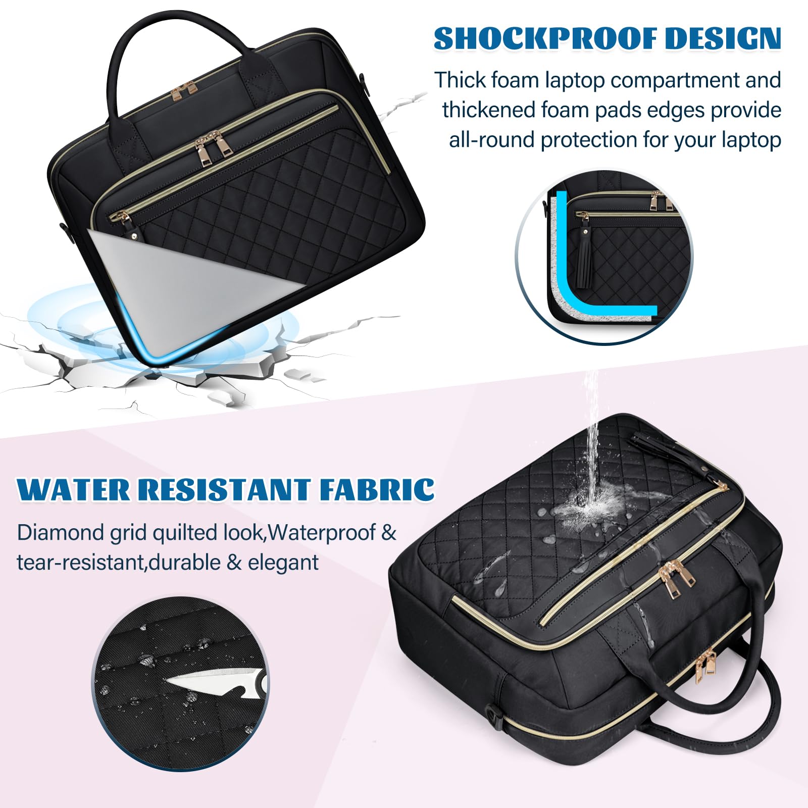 Laptop Bag 17.3 Inch Laptop Briefcase for Women Waterproof Computer Bag Large Messenger Bag Professional Laptop Case for Business Office Work College,Black