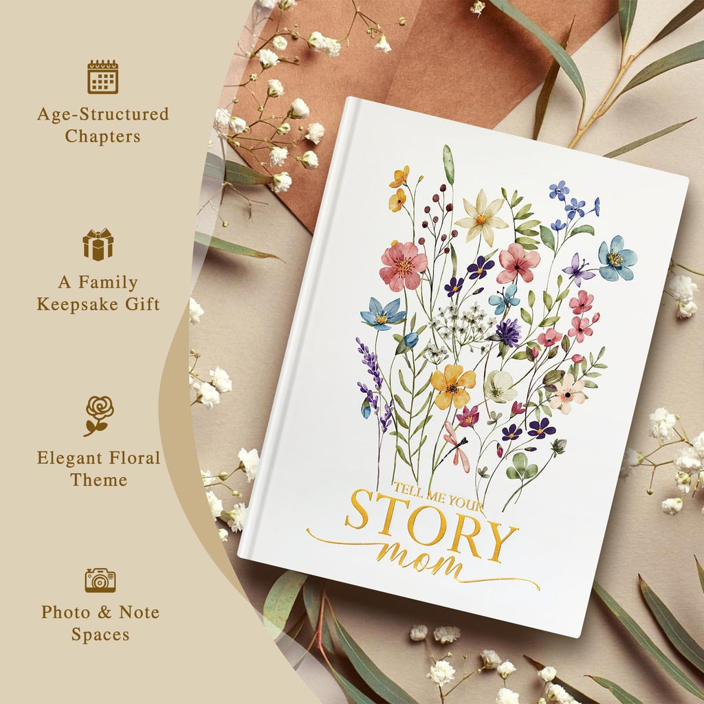 Lanpn Mom Life Story Book Journal with 270+ Prompts, Leather Hardcover Mother Story Guided Journal, Mom Memory Keepsake Heirloom Book to Fill Out, Mother's Day Birthday Christmas Gift for Mom