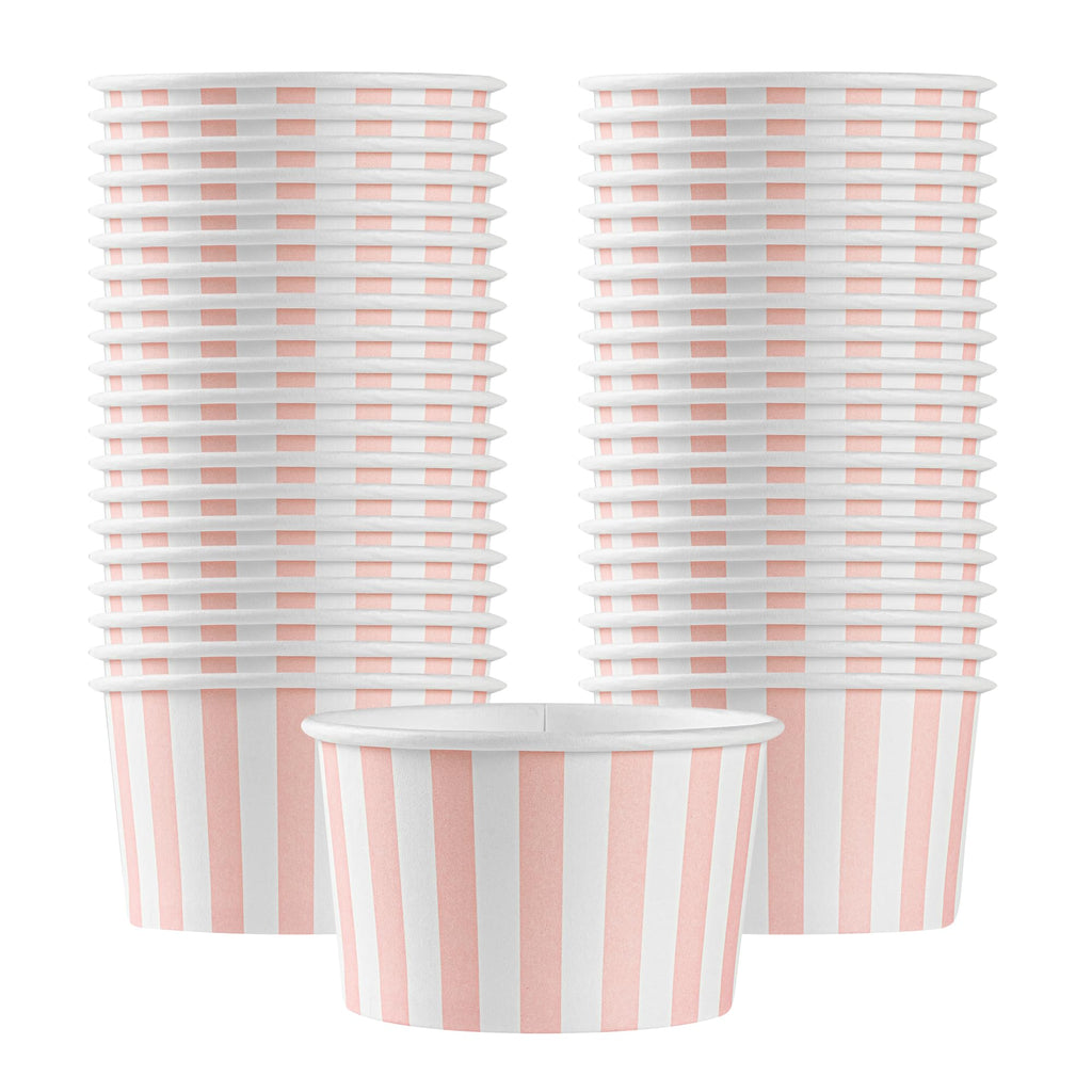 Coppetta 5-Ounce Dessert Cups, 50 Disposable Ice Cream Cups - Lids Sold Separately, Striped, Pink and White Paper FroYo Bowls, for Hot and Cold Foods, Perfect for Gelato Or Mousse - Restaurantware