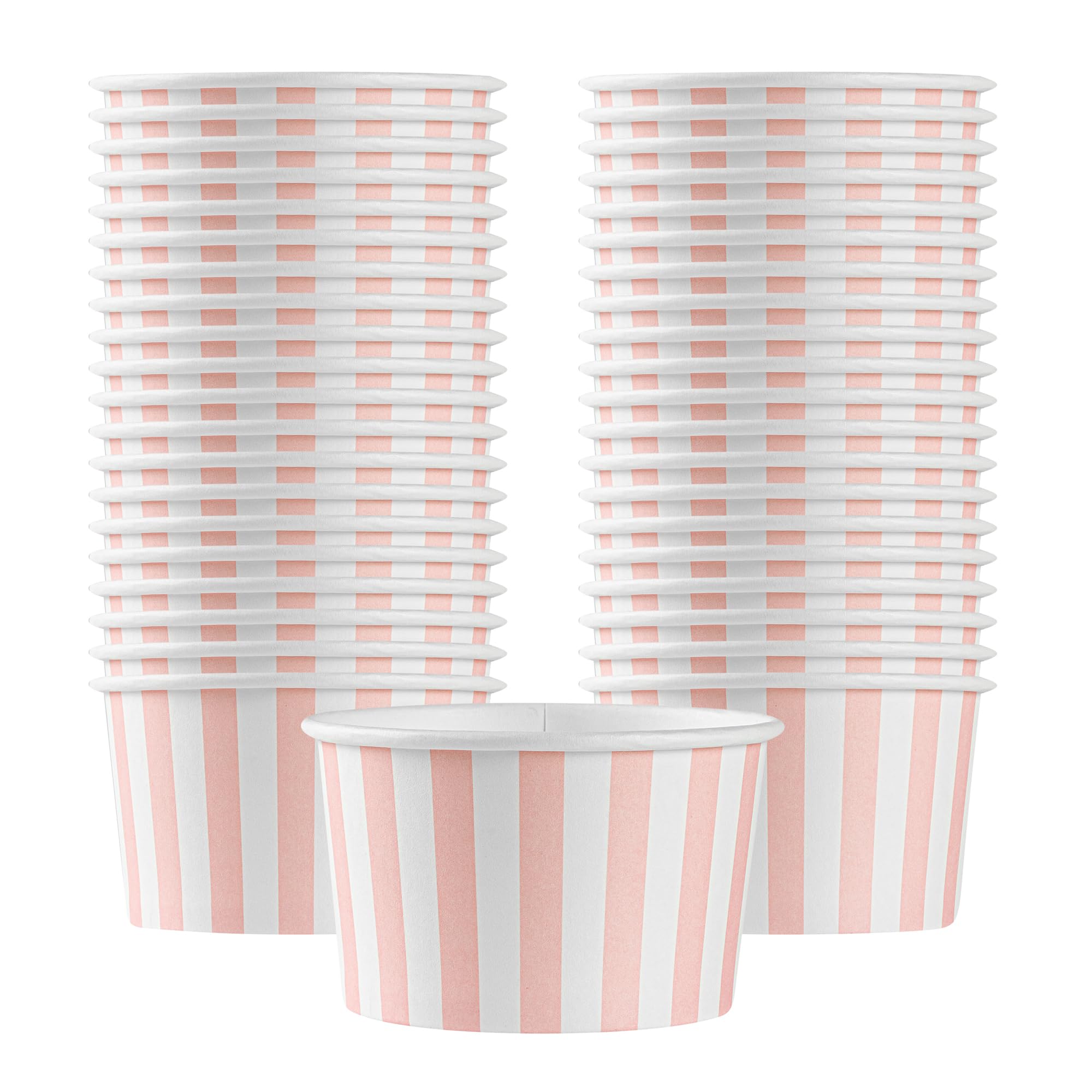Coppetta 5-Ounce Dessert Cups, 50 Disposable Ice Cream Cups - Lids Sold Separately, Striped, Pink and White Paper FroYo Bowls, for Hot and Cold Foods, Perfect for Gelato Or Mousse - Restaurantware