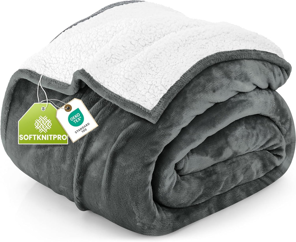 Utopia Bedding Sherpa Blanket Queen Size [Grey, 90x90 Inches] - Soft Lightweight Plush Fleece Reversible Blanket for Bed, Sofa, Couch, Camping and Travel