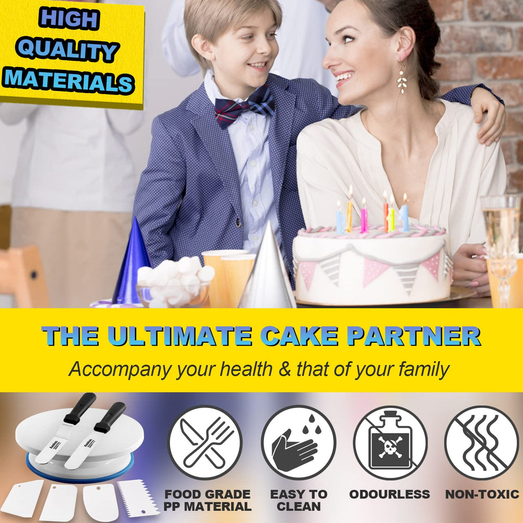 Anaeat 11 Inch Cake Decorating Kits, Revolving Cake Turntable Stand with 2 Icing Spatula and 4 Icing Smoother, Durable Cake Decorating Supplies, Baking Tool for Birthday & Anniversary - Cake Spinner