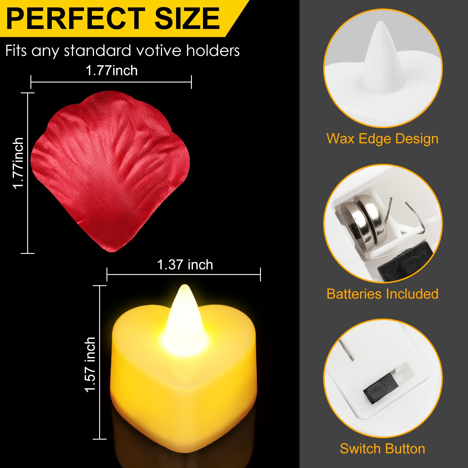 2000 Pcs Artificial Rose Petals with 24 Pcs Romantic Flameless Candles, LED Heart Tea Lights Battery Operated for Romantic Night Wedding Anniversary Table Party Decoration