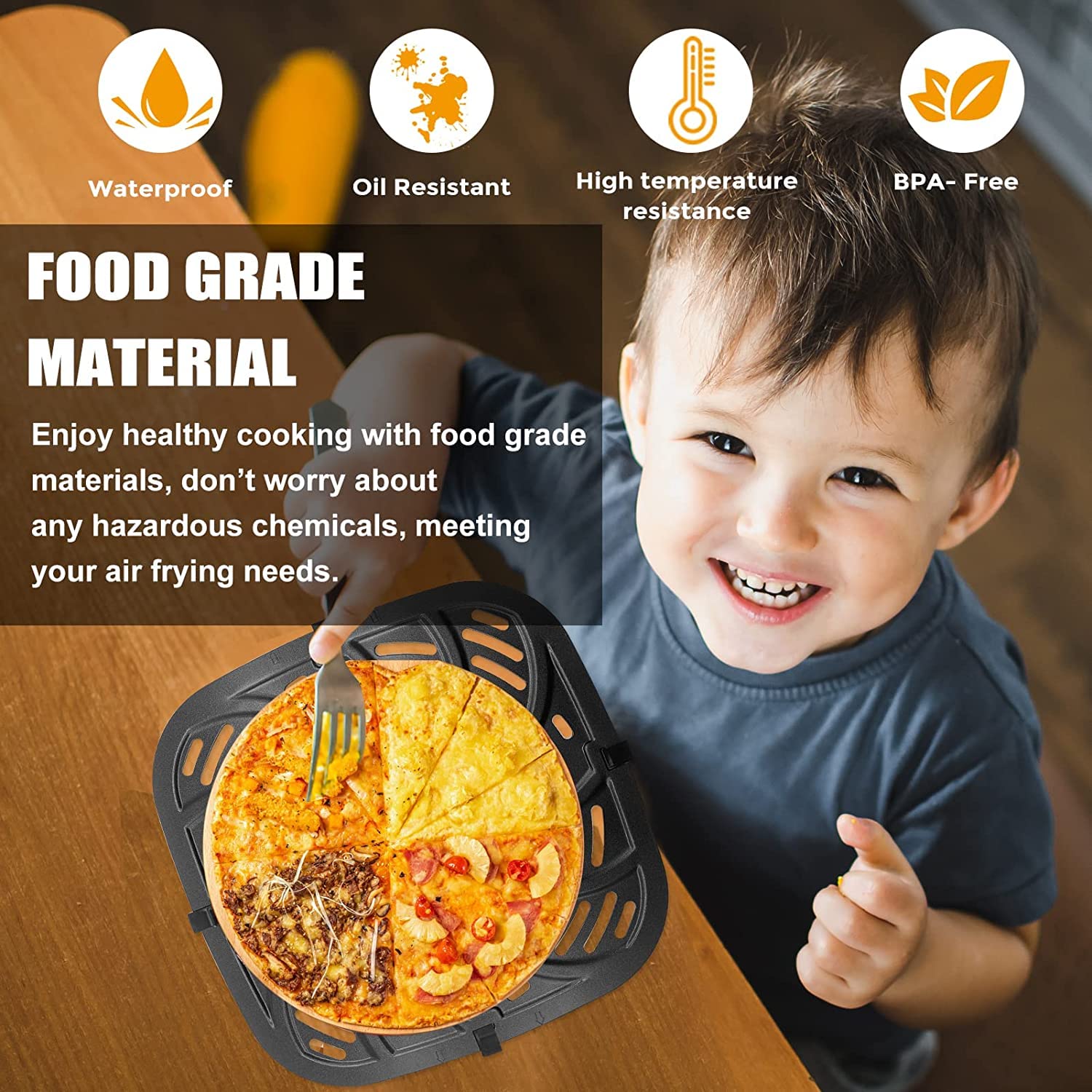 Air Fryer Grill Pan for Chefman TurboTouch Easy View Air Fryer 8 QT, Food Grade Non-Stick Air Fryer Accessories Replacement Tray Rack Parts Grill Crisper Plate with Rubber Bumpers, Dishwasher Safe