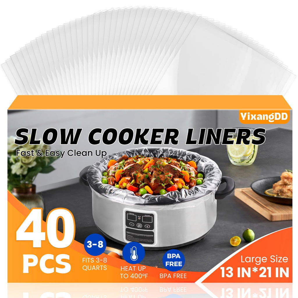 40 Pack Slow Cooker Liners, Large Size 13"x 21" Cooking Bags Disposable Pot Liners, Plastic Slow Cooker Bags Fits 3-8 Quarts, BPA Free, Suitable for Oval & Round Pot