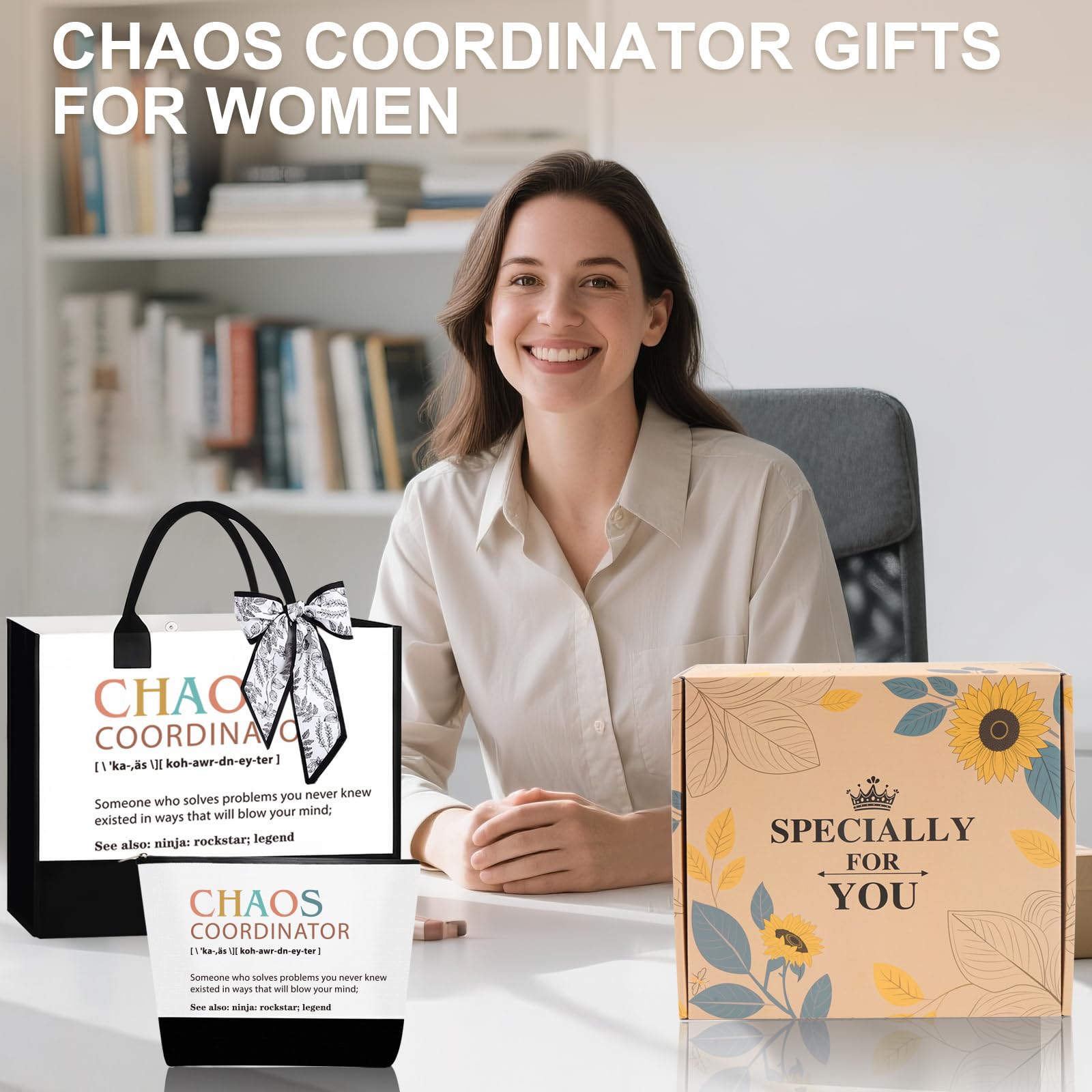 Thank You Gifts for Women, Chaos Coordinator Gift Basket with Canvas Tote Bag for Coworker Manager Boss Lady Nurse Employee Teacher, Administrative Professional Day Gifts, Birthday & Christmas