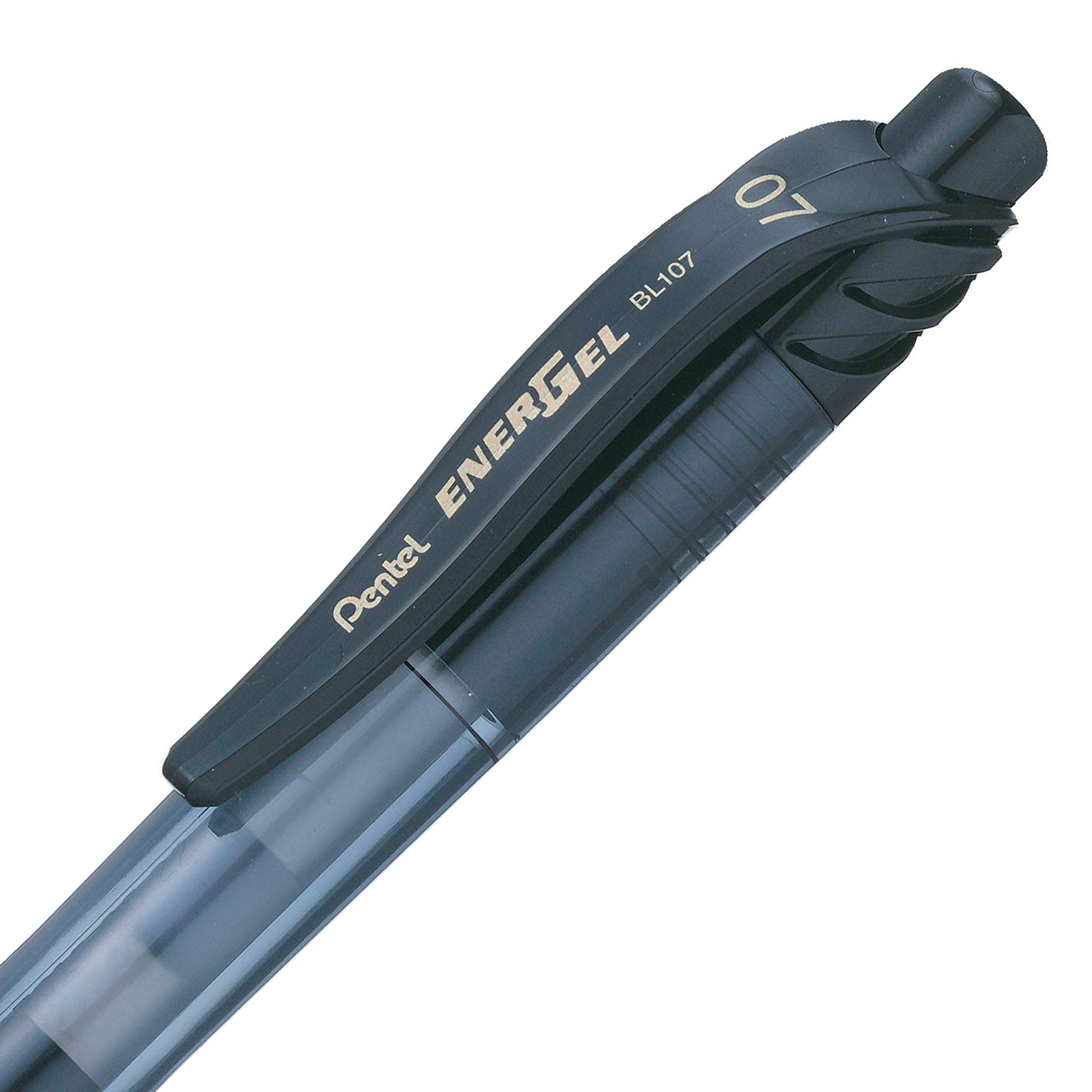 Pentel EnerGel X Retractable Liquid Gel Rollerball Pen, Everyday Writing, Office Supplies, School Supplies, 0.7mm Medium Point, Black Ink, BL107-A, Box of 12