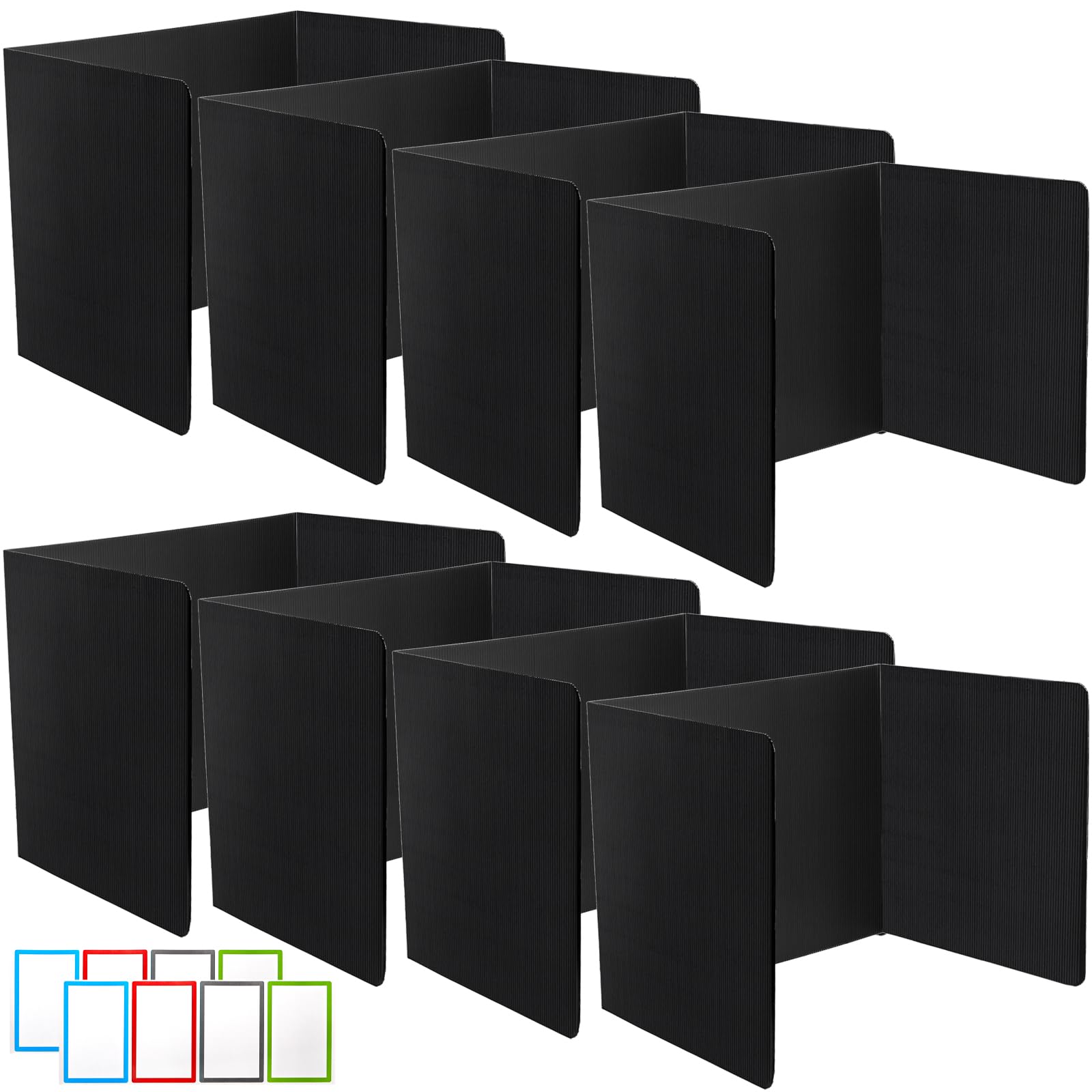 Elsjoy 8 Pack Student Desk Dividers with 16 PCS Sticker Labels, Plastic Study Carrel Divider Black Privacy Folders, Testing Dividers Classroom Privacy Shield for Student Desks