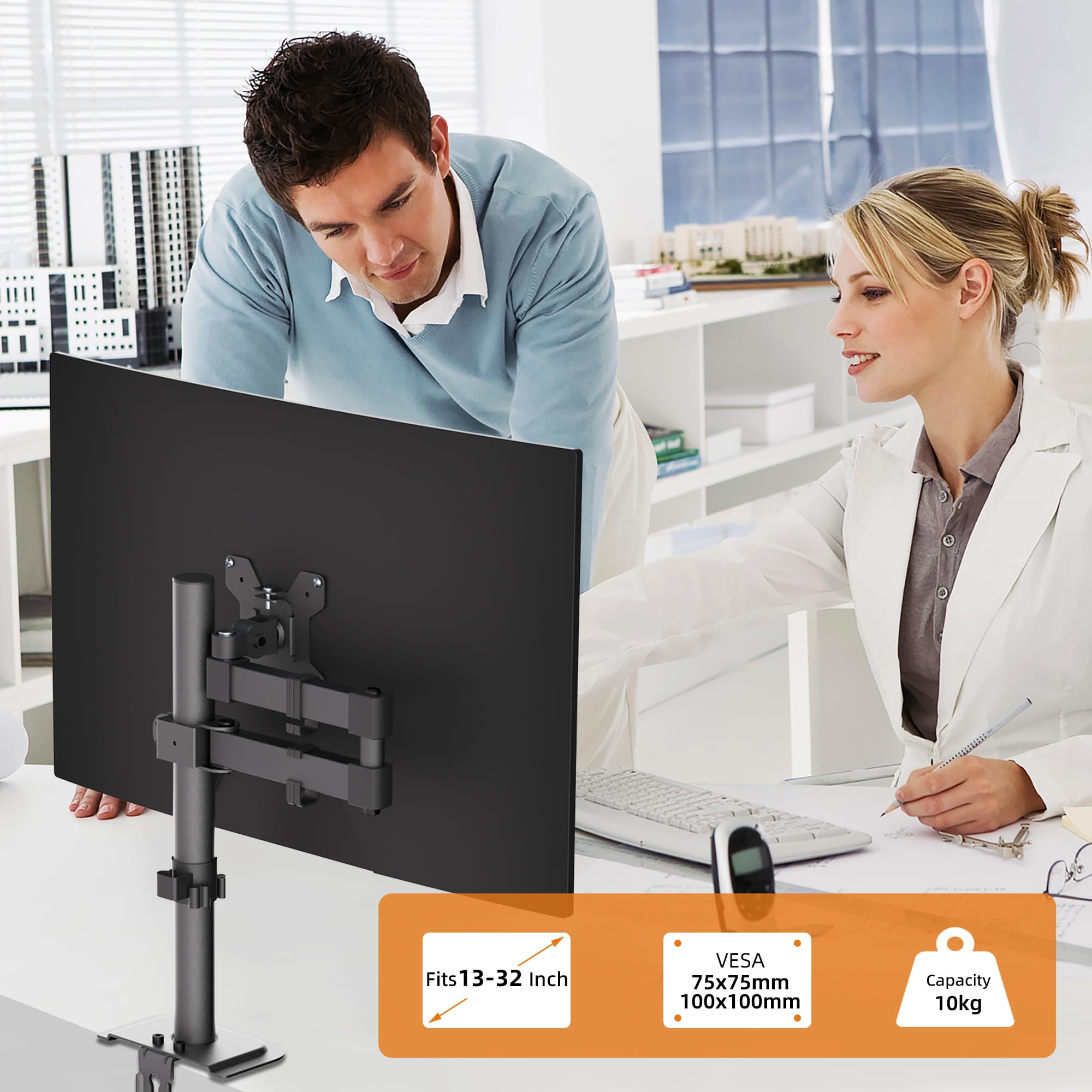 Bracwiser Single Fully Adjustable Monitor Arm Stand Mount Fits One Screen 13-32 inch 22lbs for Monitor Computer Screen 13 15 17 19 20 22 23 24 26 27 30 32 inch VESA 75 100 (MD7421)…