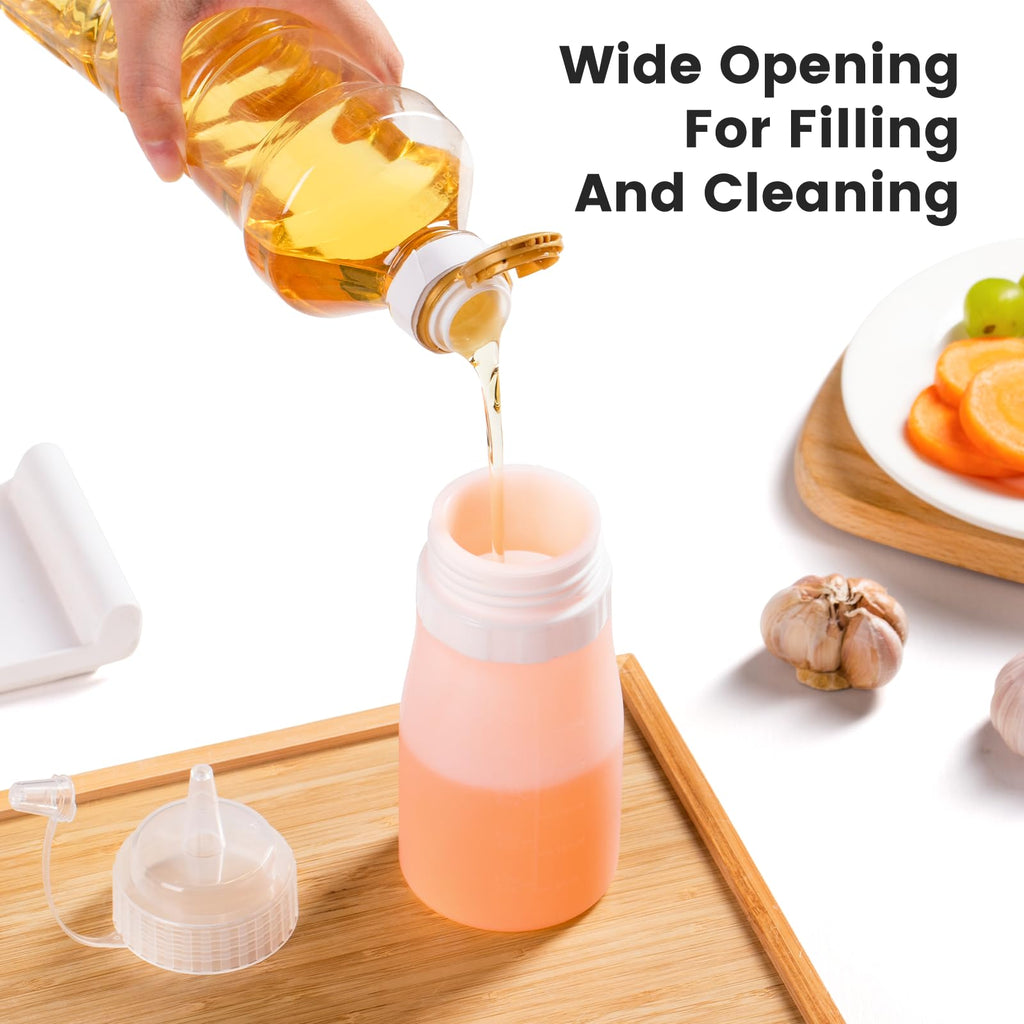 Mrsdry 12oz Condiment Squeeze Bottles, 4 Pack BPA Free Silicone Squeeze Bottles for Sauce, Leak Proof Squirt Bottle Oil Container Dispenser, Easy Squeeze for Ketchup,Oil, Grilling, Salad Dressing