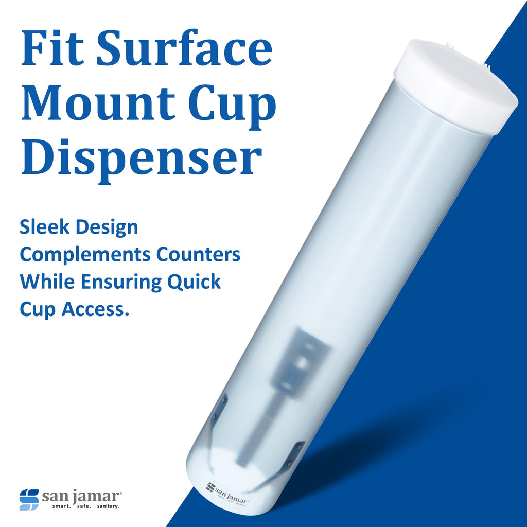 San Jamar Cup Dispenser, Pull Down Storage for Water Cooler Cups in Commercial Setting, Compatible with 4-10 Oz Cups, 1 Count, Frosted Blue