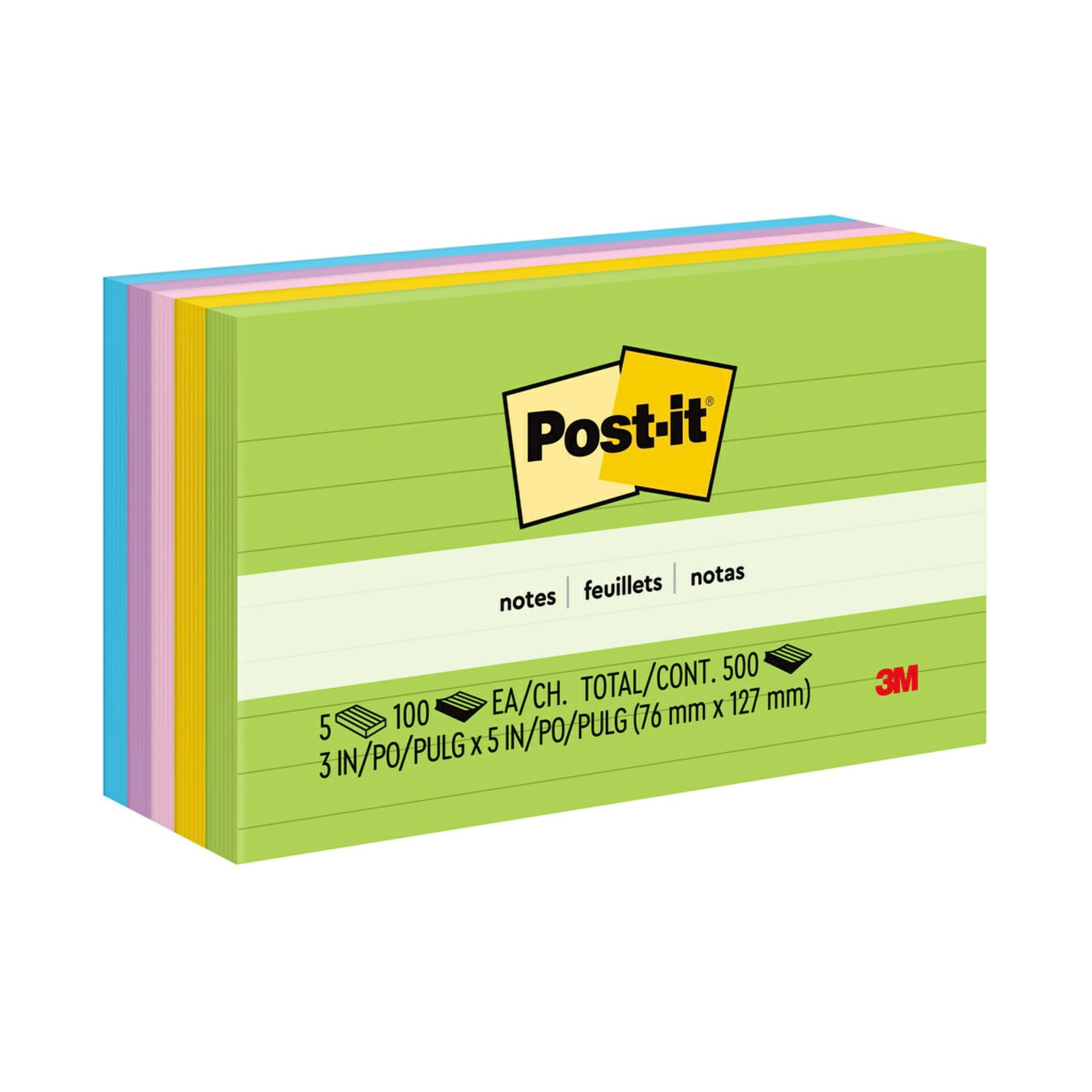 Post-it Notes Original Lined Sticky Notes, 3" x 5", 5 Pads, 100 Sheets/Pad, Jaipur Colours