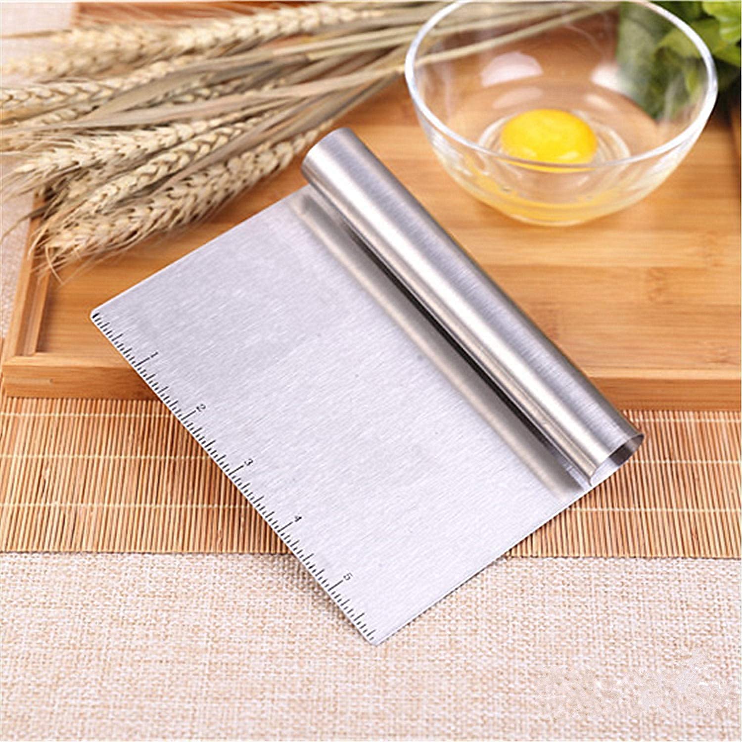 2 Pack Dough Scraper, Stainless Steel Bench Scraper for Baking, Multi-Purpose, Dishwasher Safe, with Measuring Scale, Cut Dough Bread Pastry Pizza Vegetables