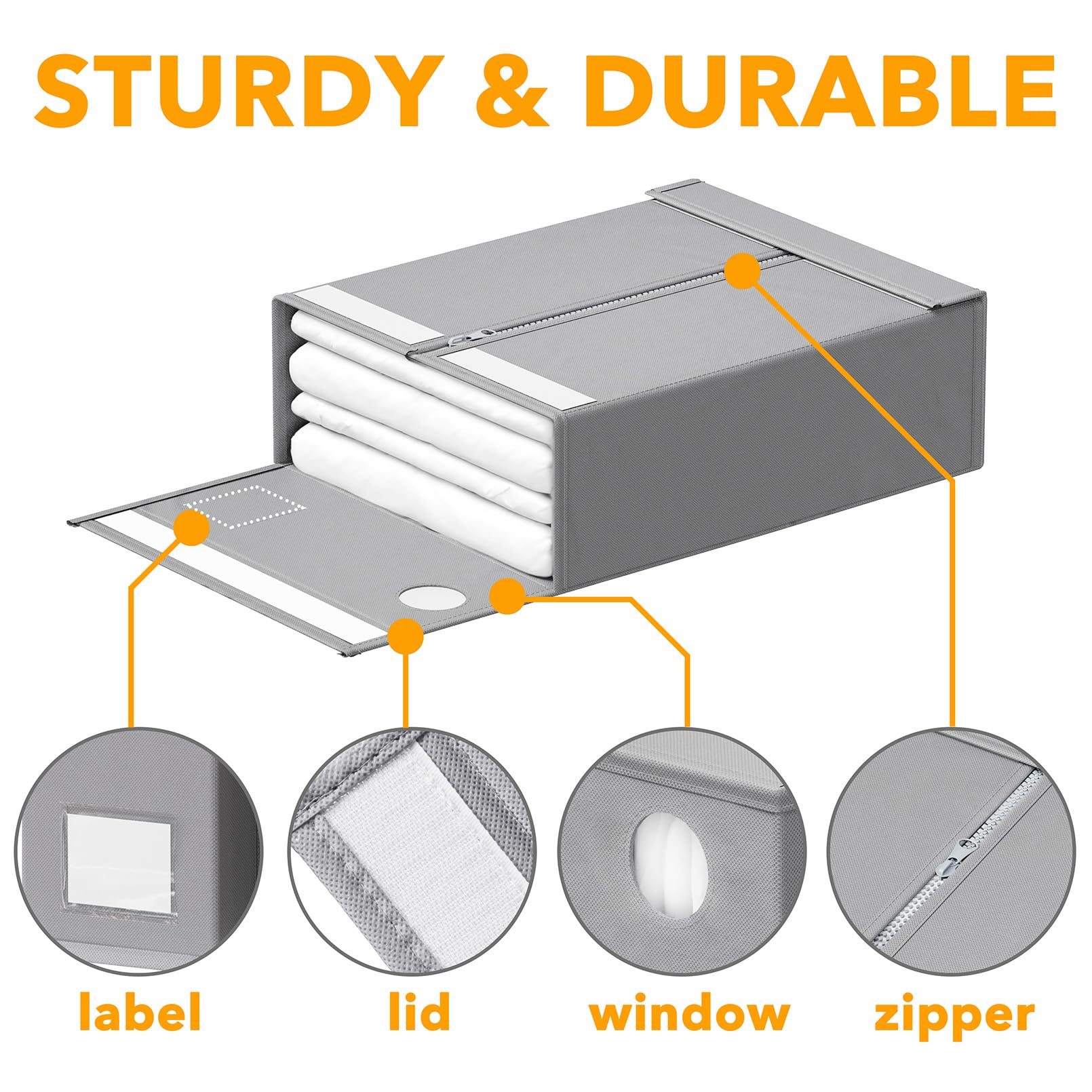 SpaceAid 4 Pack Bed Sheet Organizers and Storage, Foldable Organizer for Linen Closet, Sheets Set Folder Keeper with Window XL (Queen & King Size) Organizing Bedding Container, Gray (91ZDSN-SL01-G4)